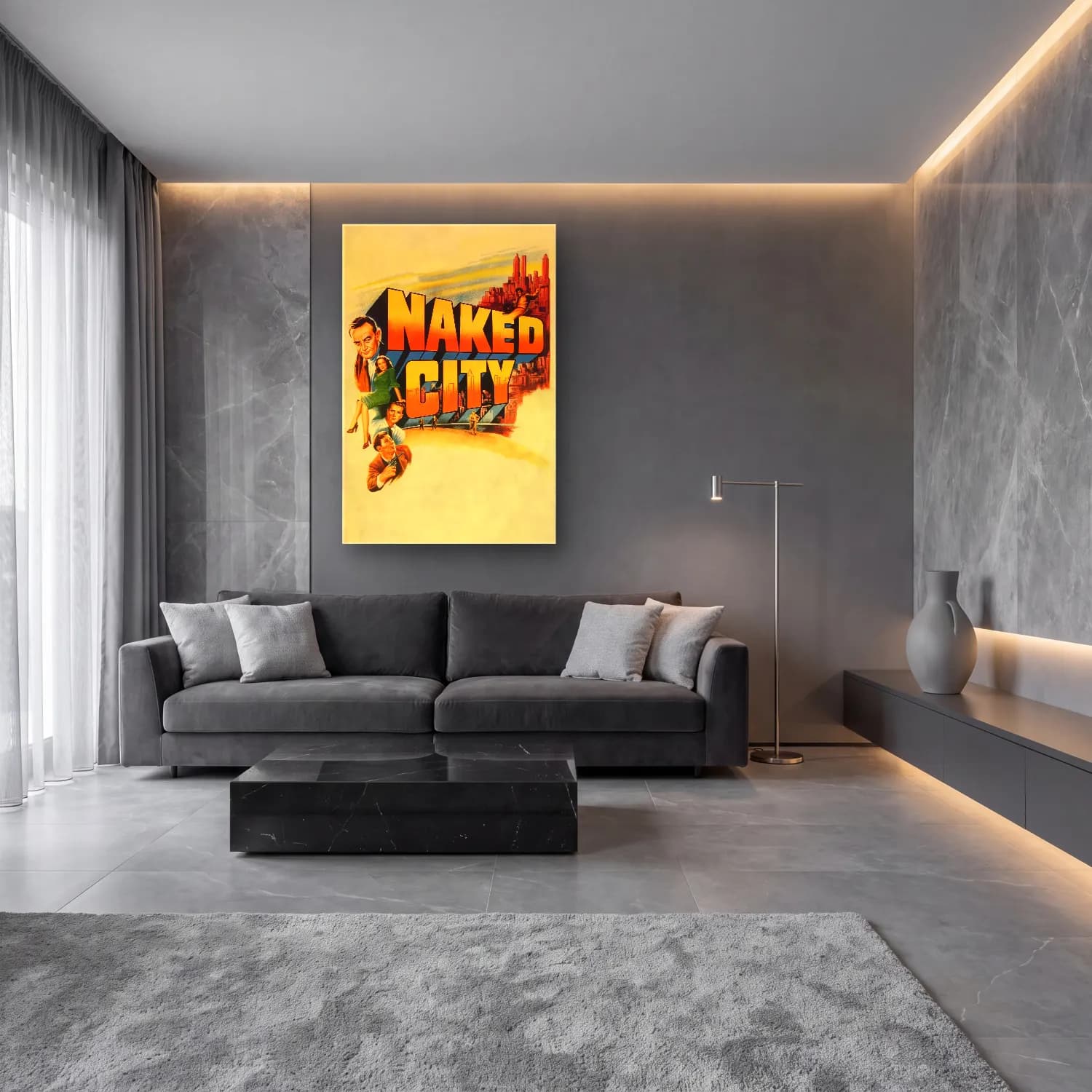 Vintage Poster Gece Şehir No. 3 cam tablo — lüks salon duvarında