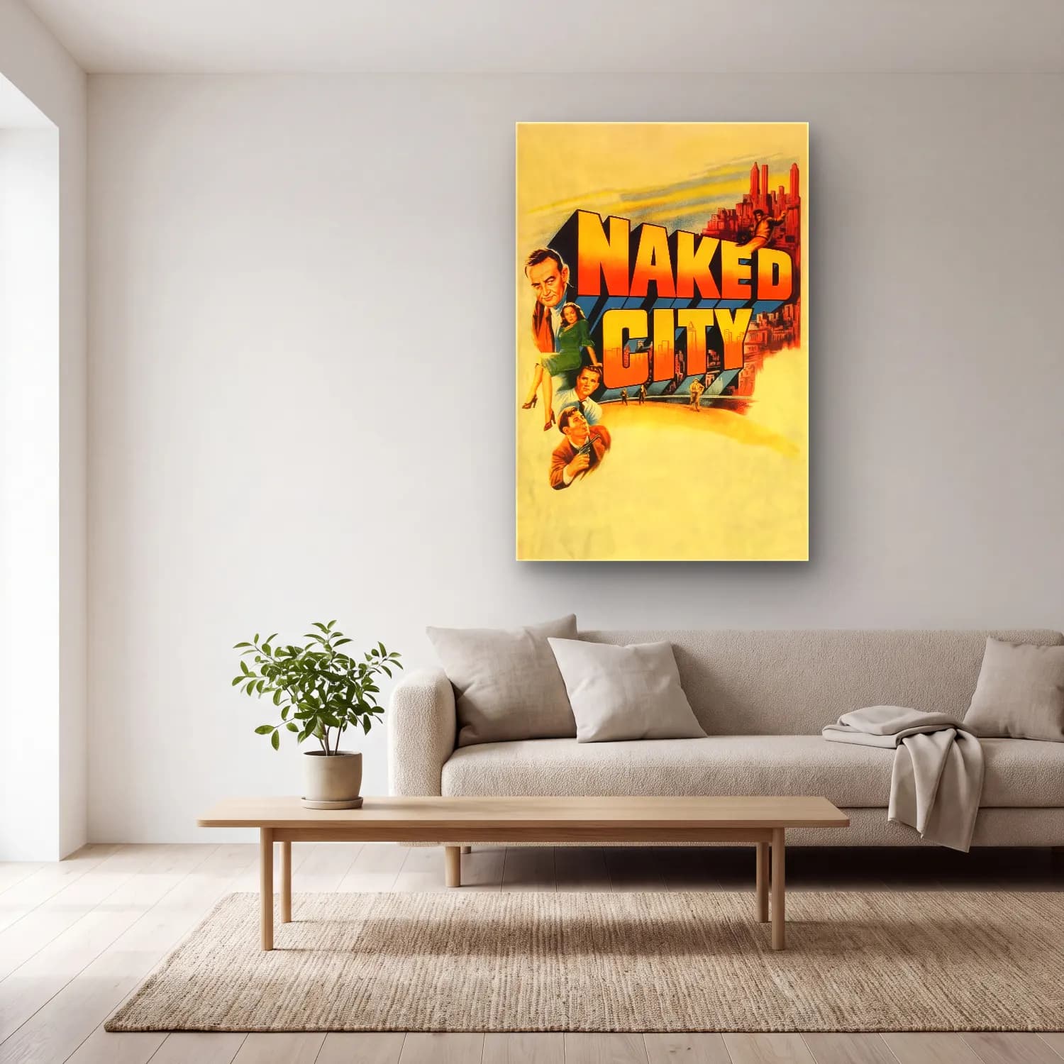 Vintage Poster Gece Şehir No. 3 cam tablo — açık renk salonda