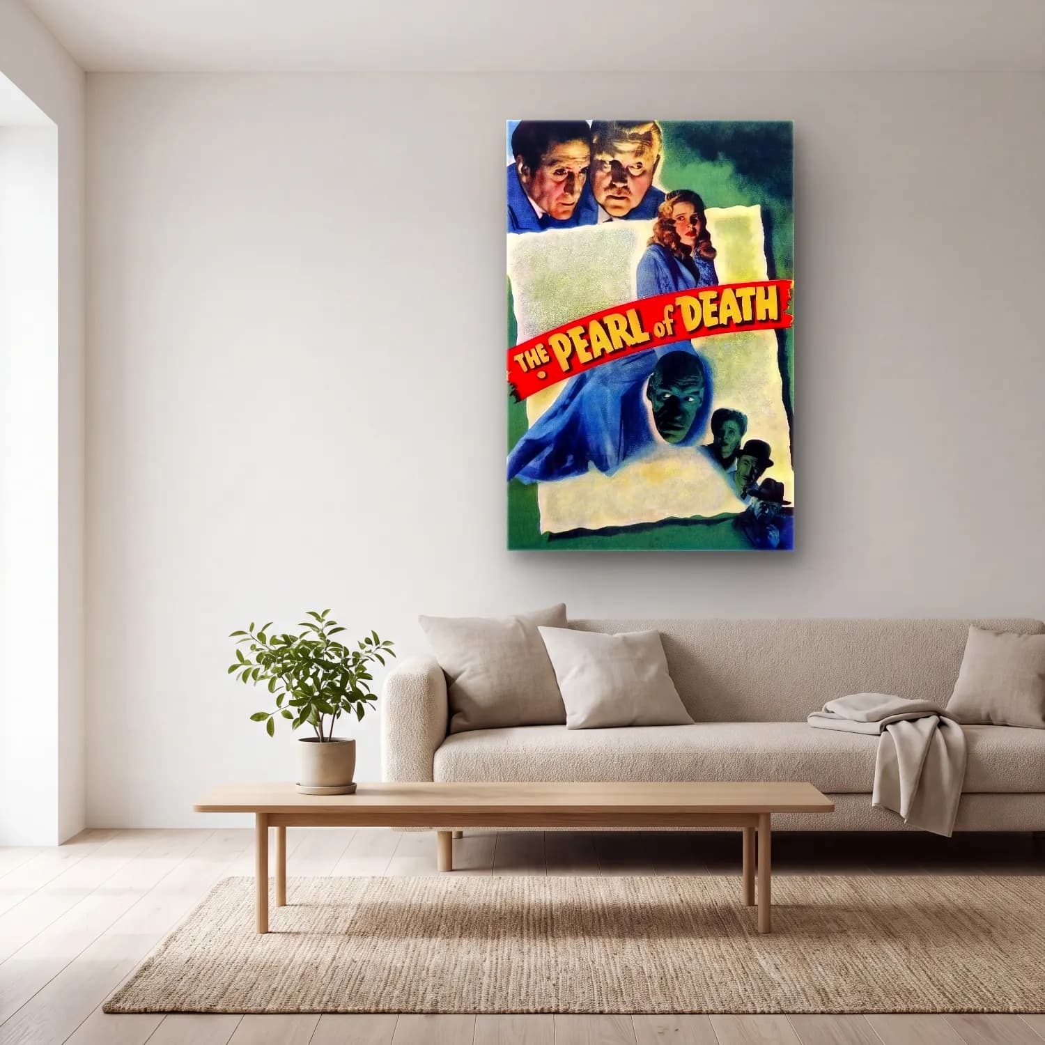 Vintage Poster Mitolojik Sahne – Mavi Tonlar cam tablo — açık renk salonda