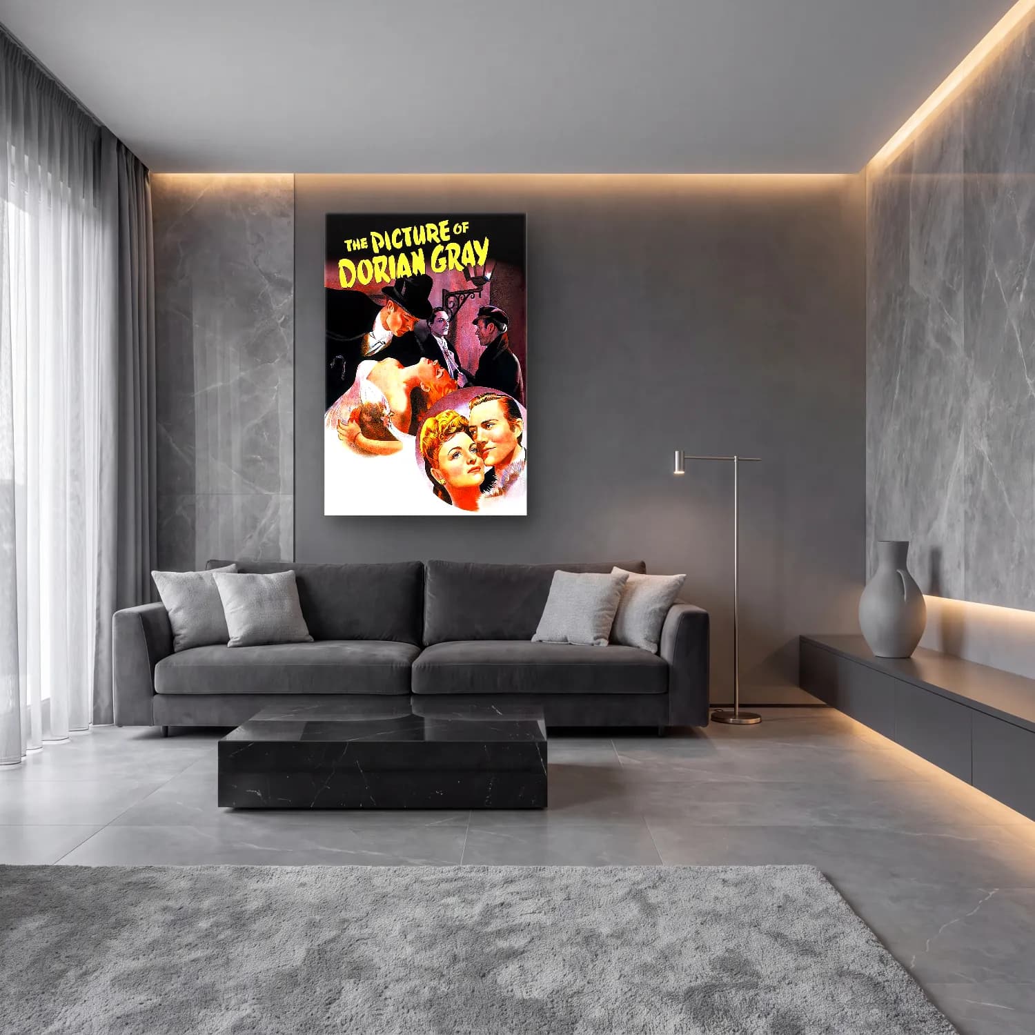 Vintage Poster Fiyonk – Siyah Beyaz Tonlar cam tablo — lüks salon duvarında