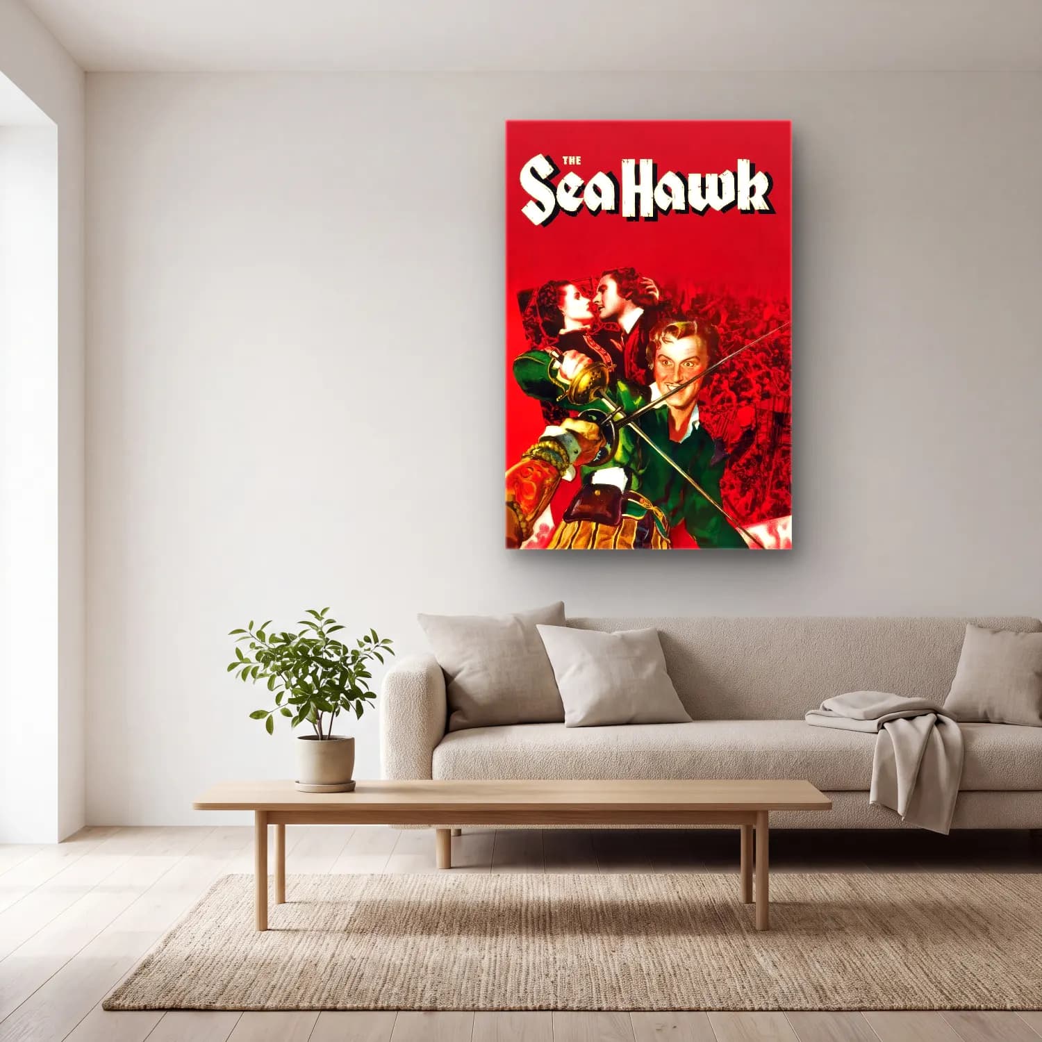 Vintage Poster Şövalye No. 15 cam tablo — açık renk salonda