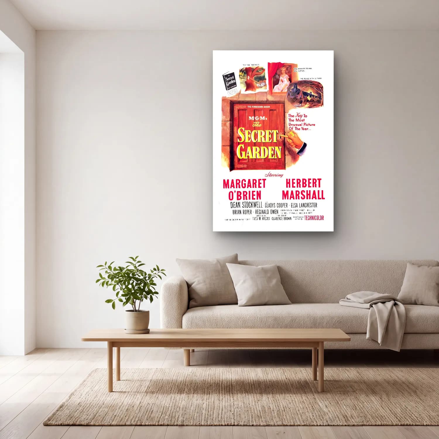 Vintage Poster Çiçek Bahçesi – Turuncu Tonlar cam tablo — açık renk salonda