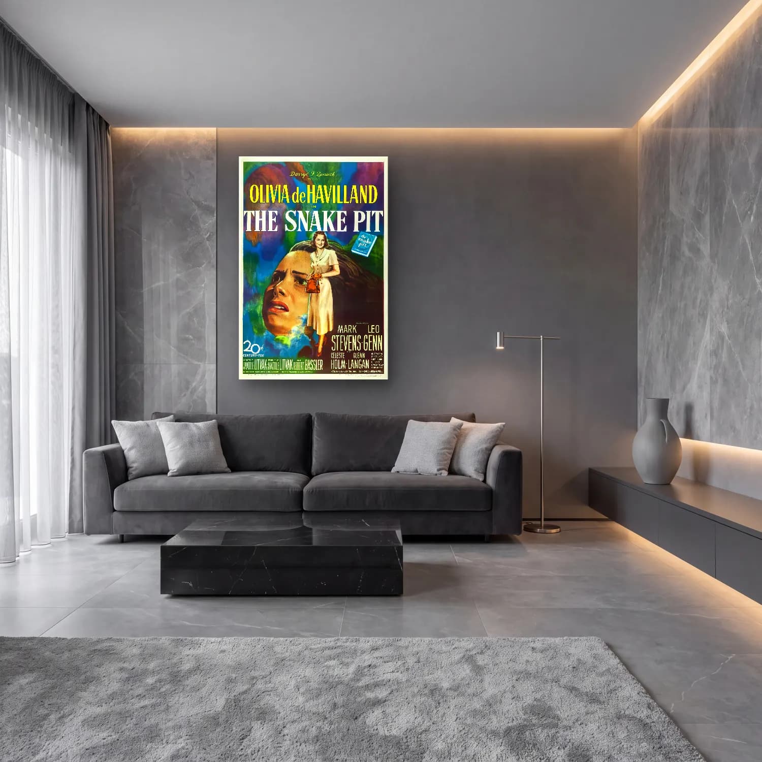 Vintage Poster Yılan – Sarı Tonlar cam tablo — lüks salon duvarında