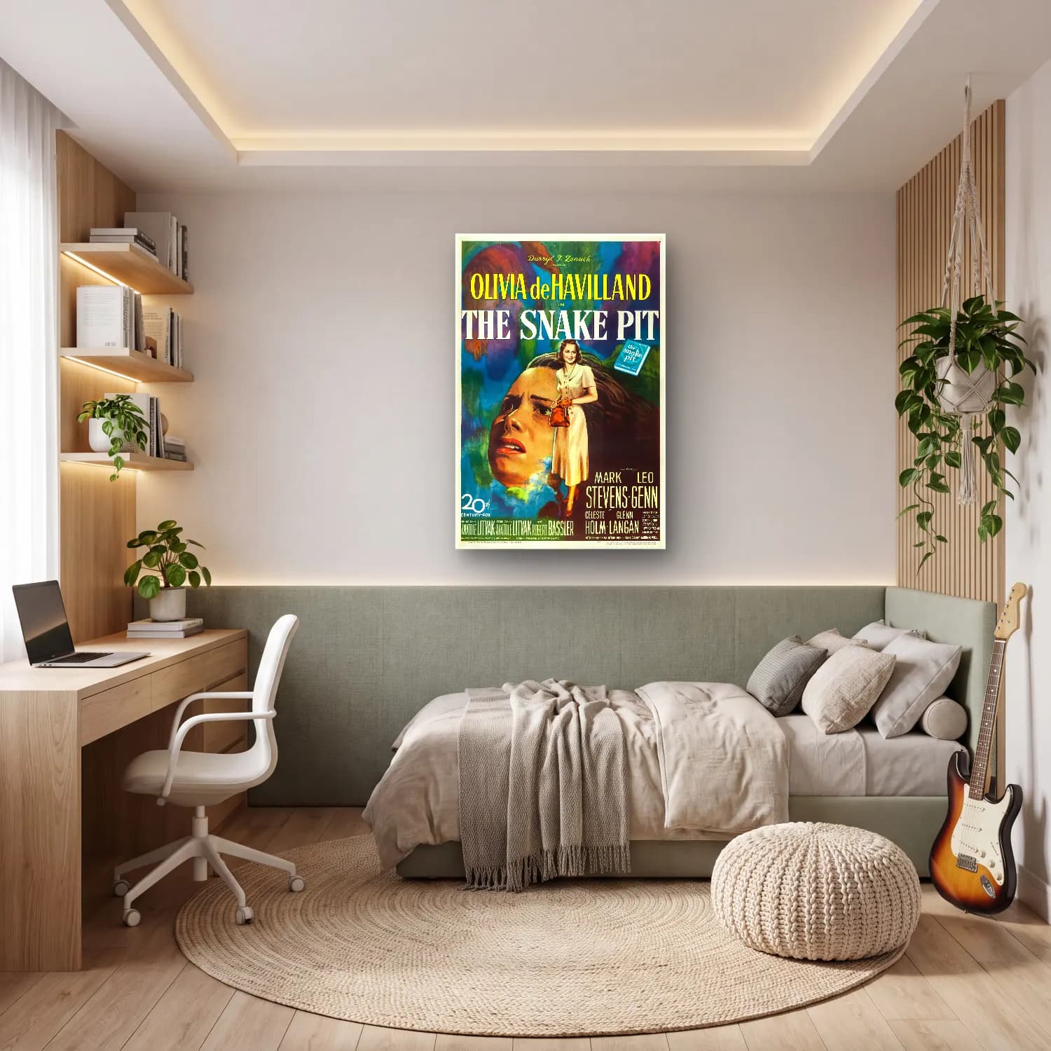 Vintage Poster Yılan – Sarı Tonlar cam tablo — genç odasında