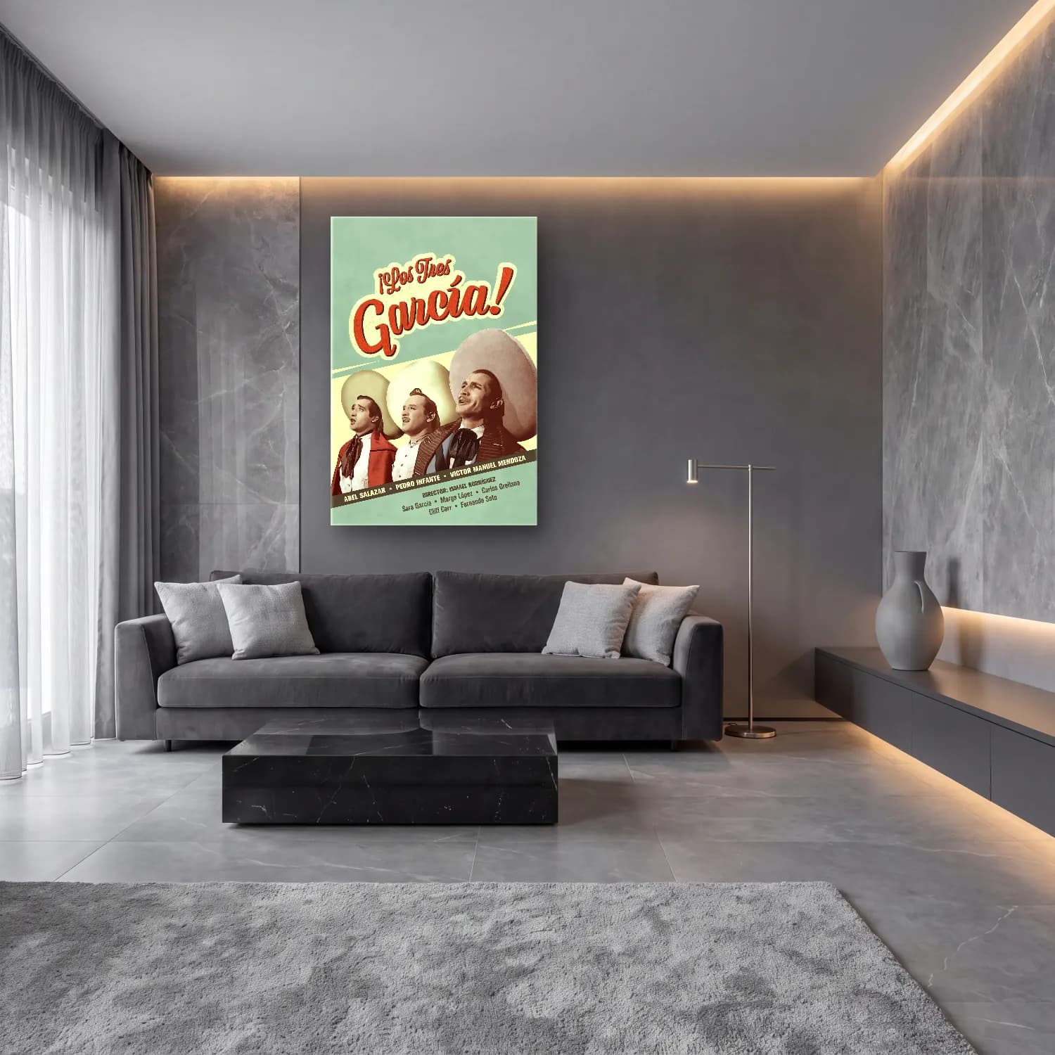 Vintage Poster Kaktüs – Turkuaz Tonlar cam tablo — lüks salon duvarında