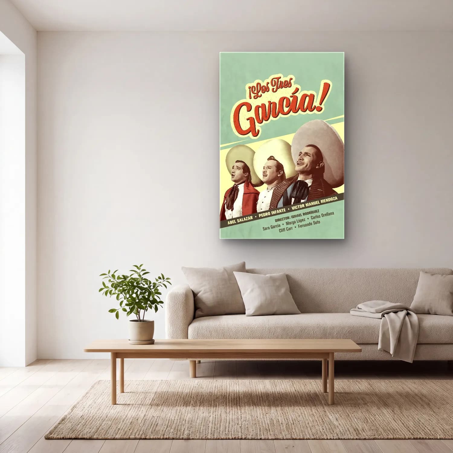 Vintage Poster Kaktüs – Turkuaz Tonlar cam tablo — açık renk salonda