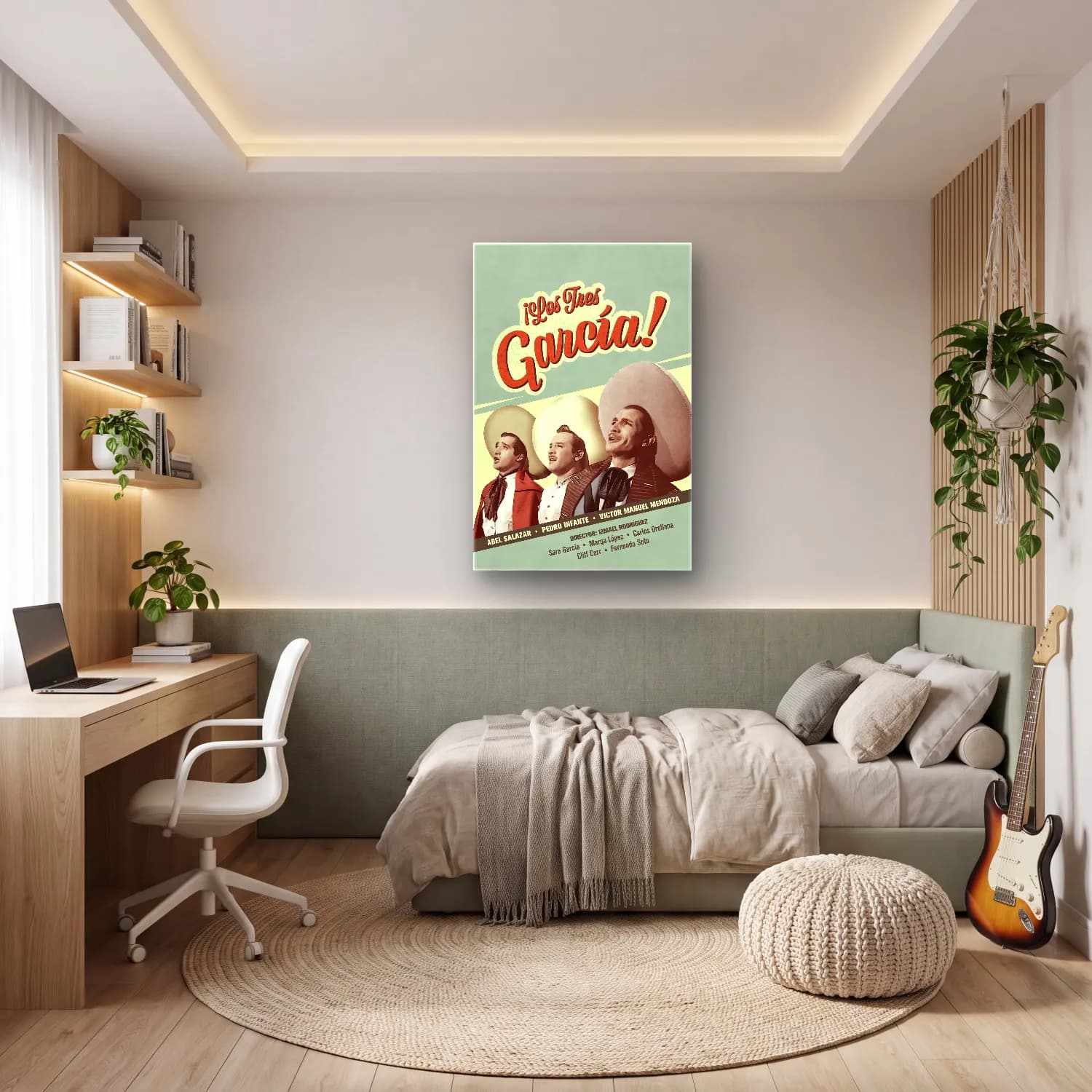 Vintage Poster Kaktüs – Turkuaz Tonlar cam tablo — genç odasında