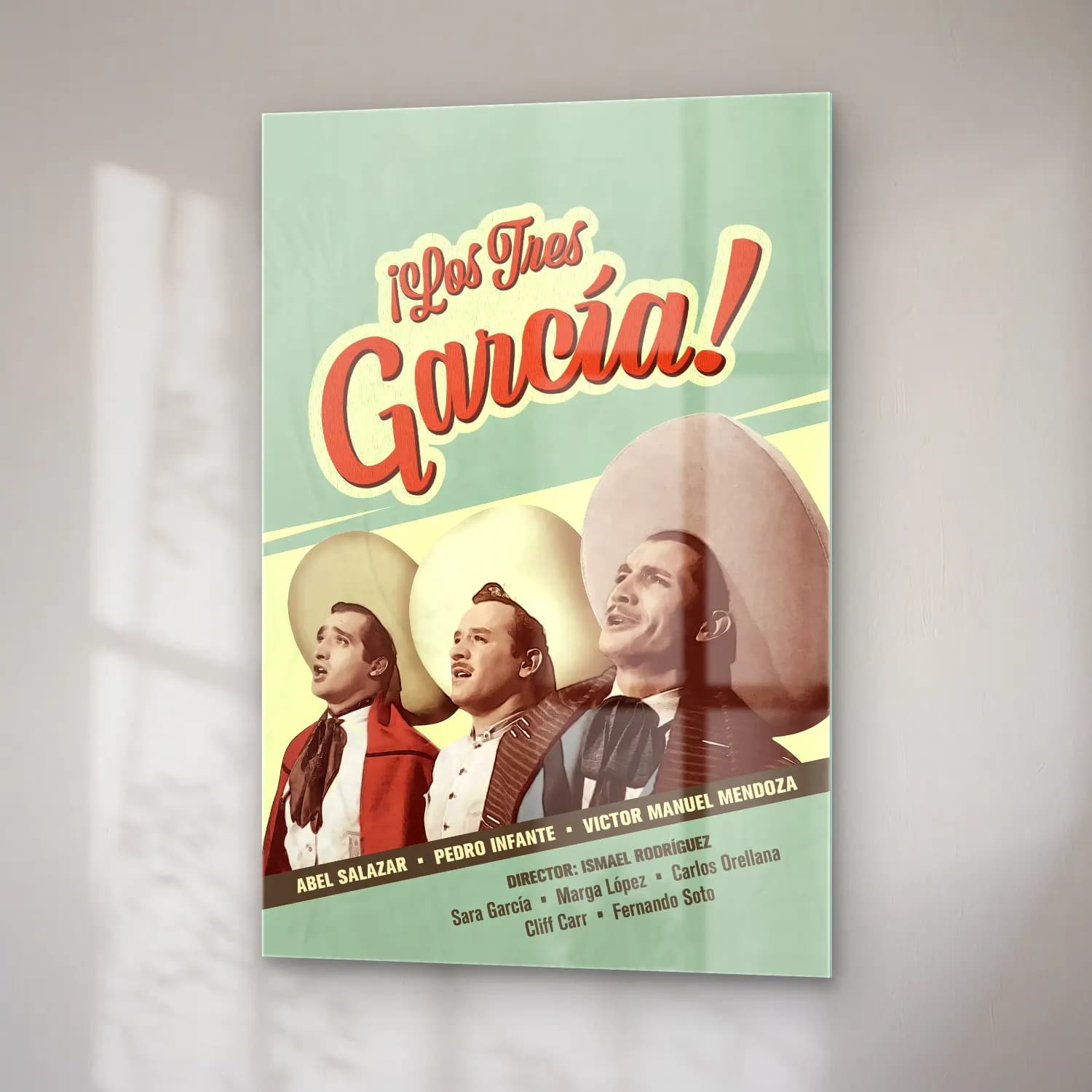 Vintage Poster Kaktüs – Turkuaz Tonlar cam tablo — sağ açıdan görünüm