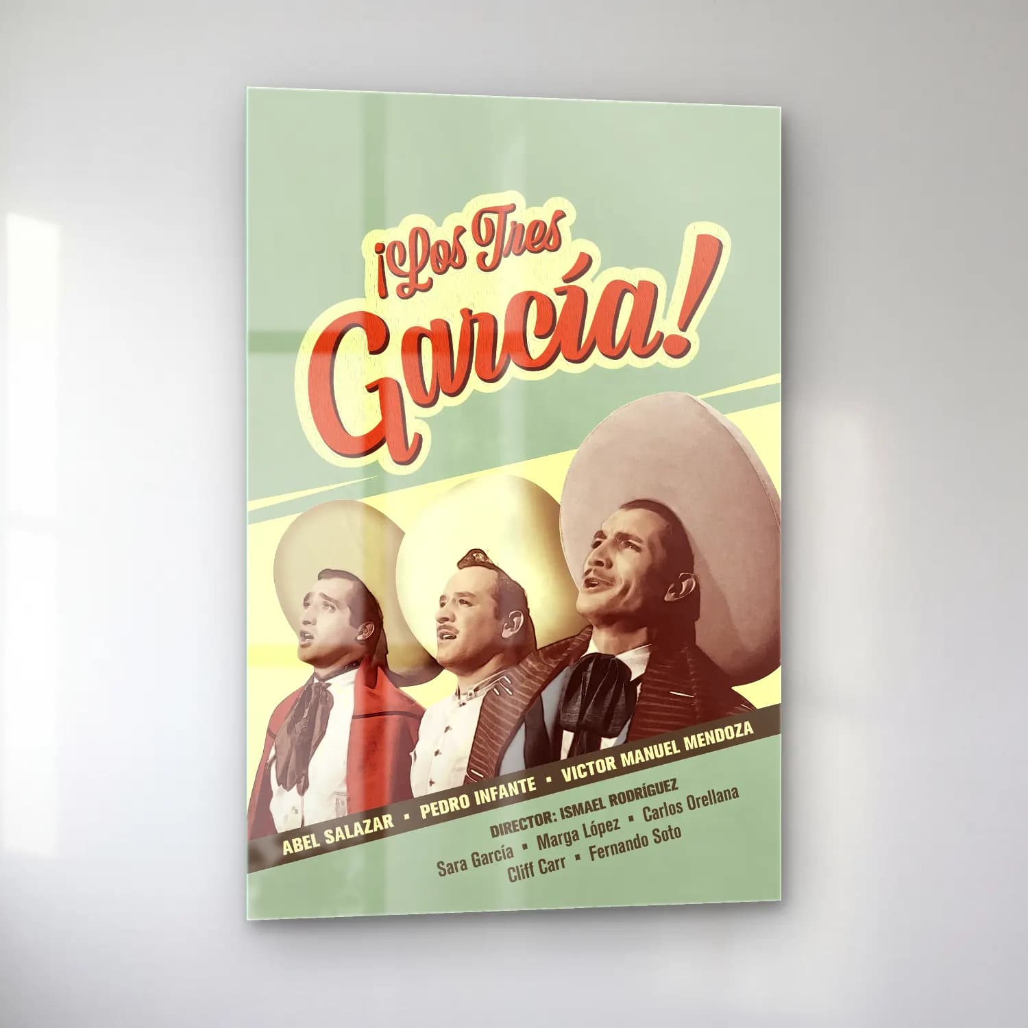 Vintage Poster Kaktüs – Turkuaz Tonlar cam tablo — sol açıdan görünüm