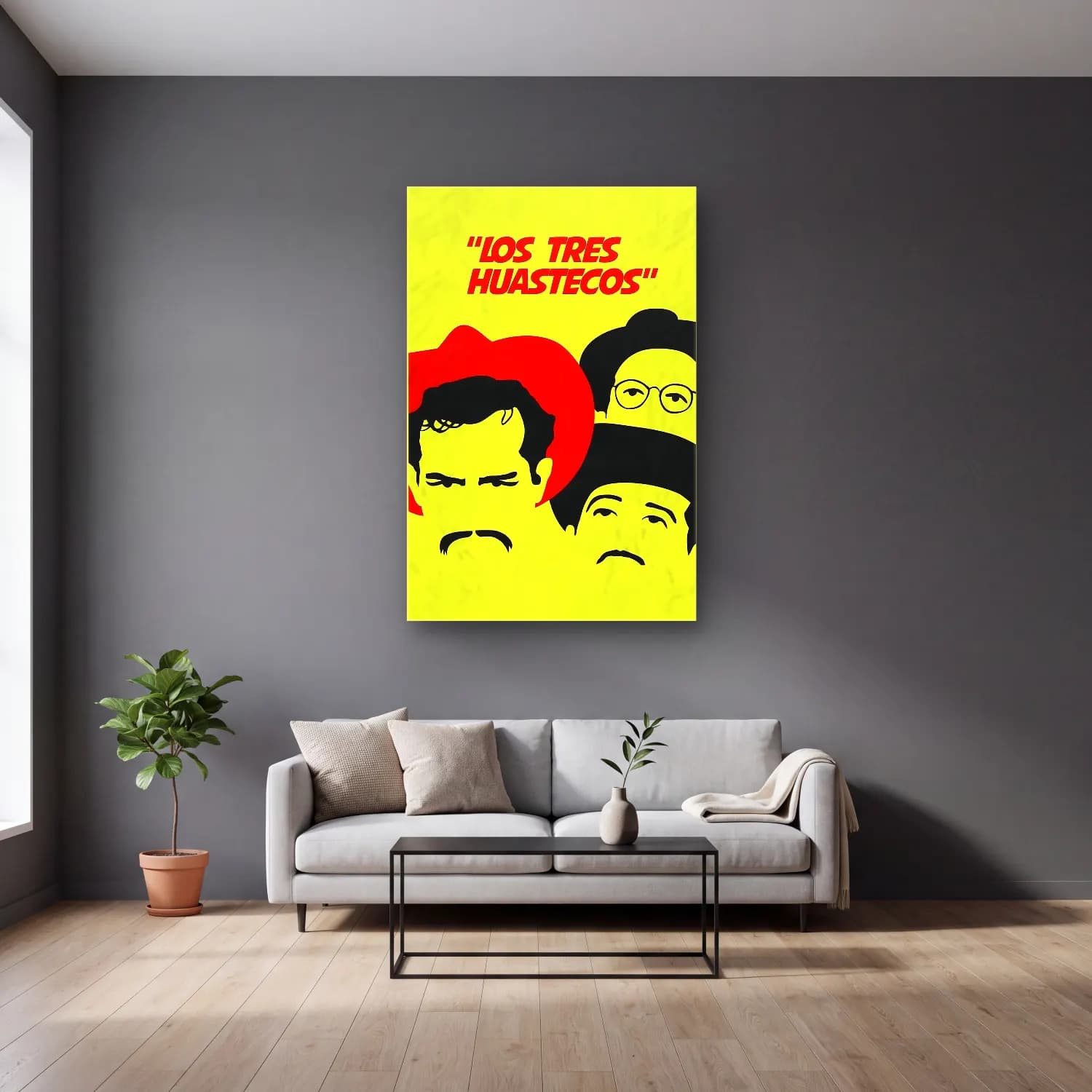 Vintage Poster Dini Sahne No. 6 cam tablo — gri duvarlı salonda
