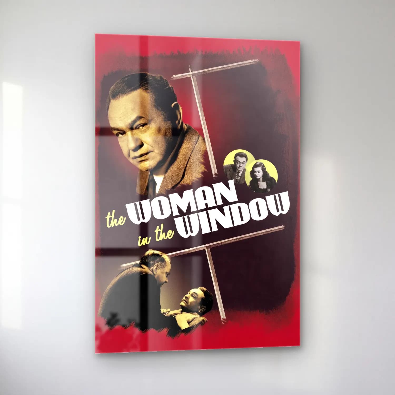 Vintage Poster Pencereden Manzara – Sarı Tonlar cam tablo — sol açıdan görünüm