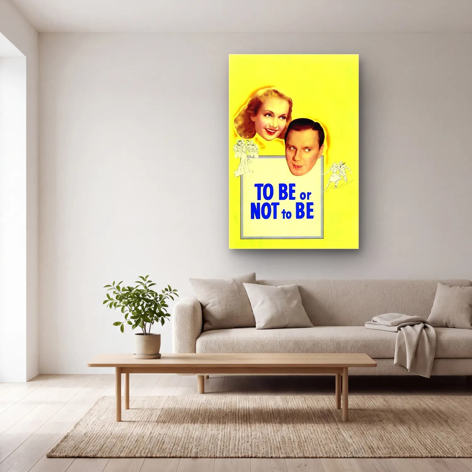 Vintage Poster Yazılı Tasarım No. 80 cam tablo — açık renk salonda