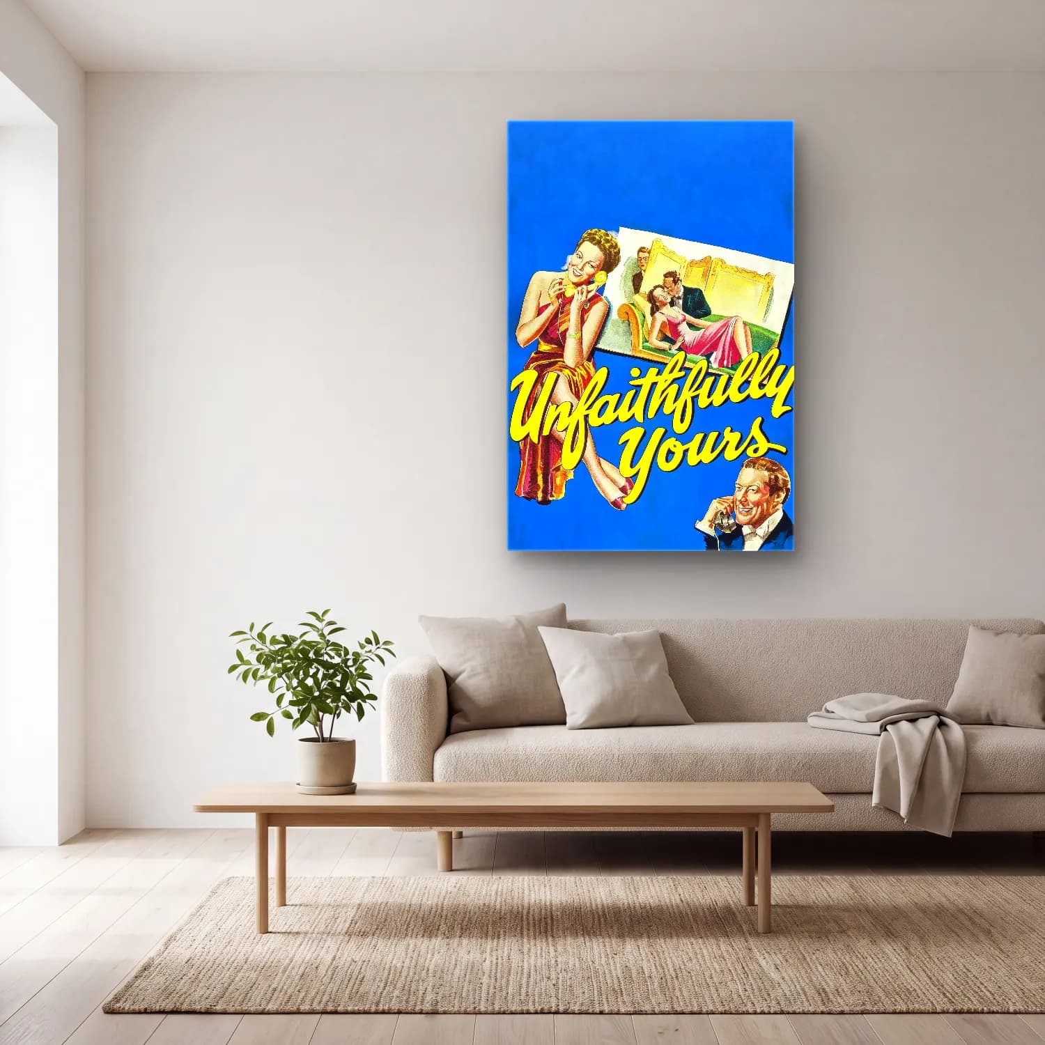 Vintage Poster Elbiseli Kadın No. 55 cam tablo — açık renk salonda