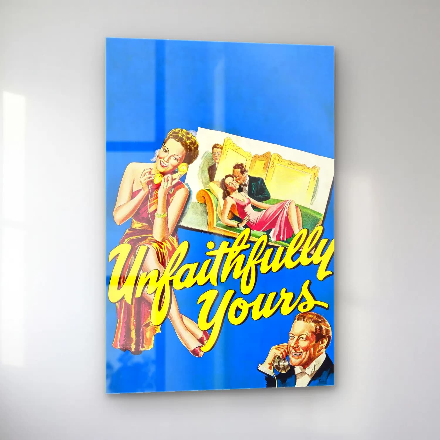 Vintage Poster Elbiseli Kadın No. 55 cam tablo — sol açıdan görünüm