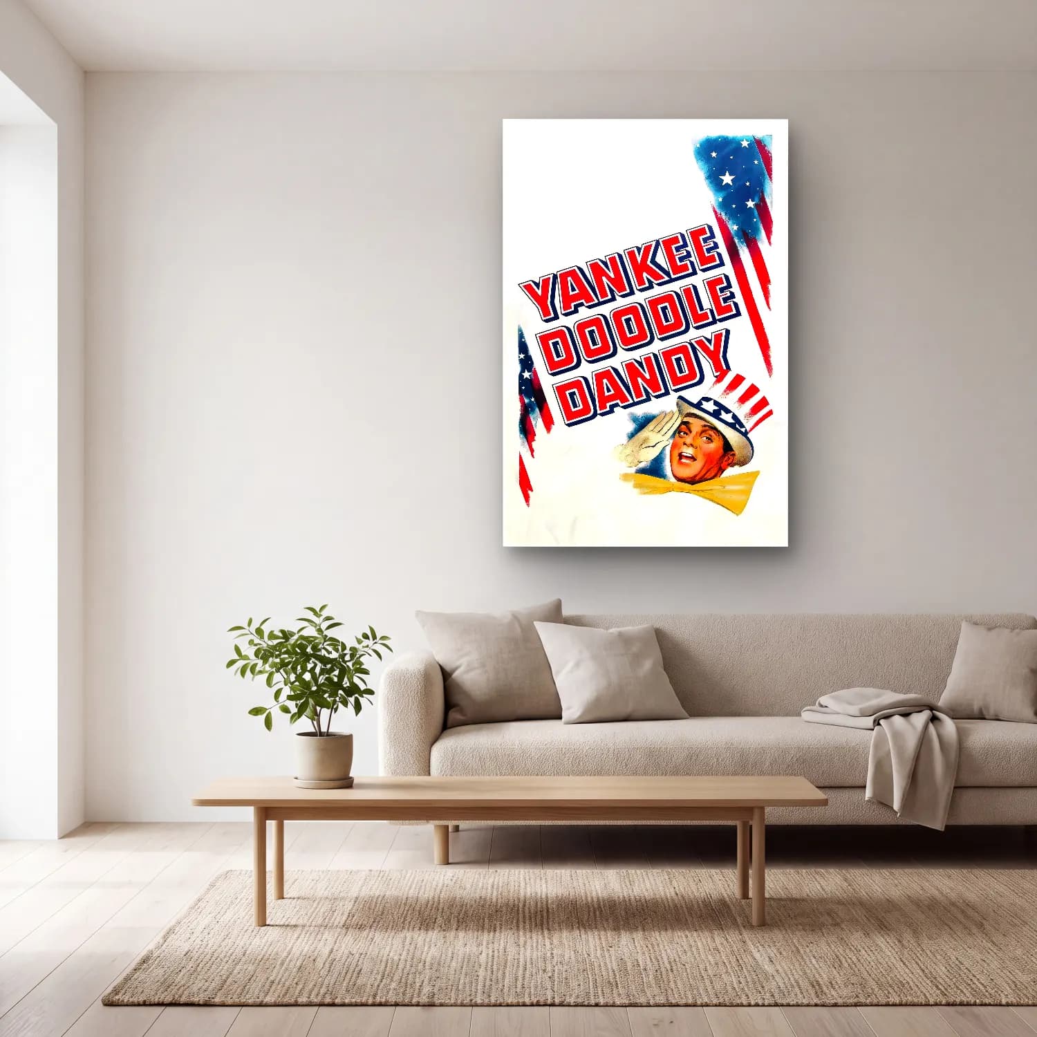 Vintage Poster Yazılı Tasarım – Pastel Tonlar cam tablo — açık renk salonda