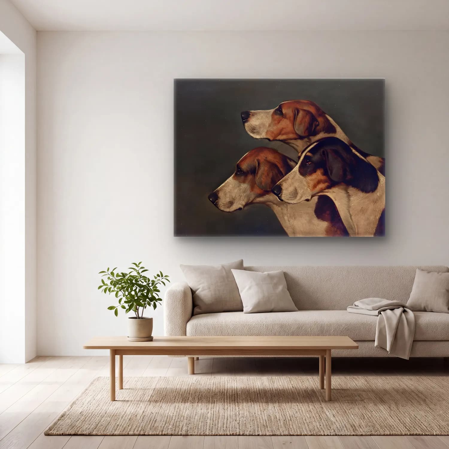 Yağlı Boya Köpek No. 31 cam tablo — açık renk salonda