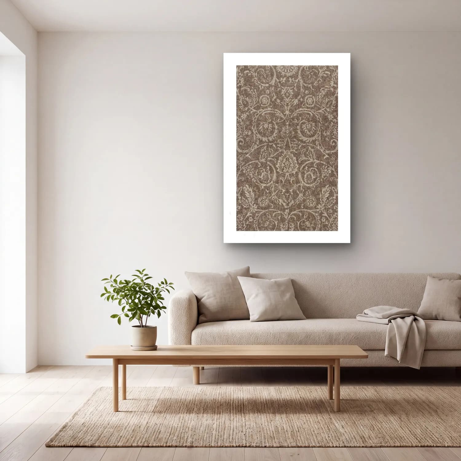 Boho Çiçek Deseni No. 116 cam tablo — açık renk salonda