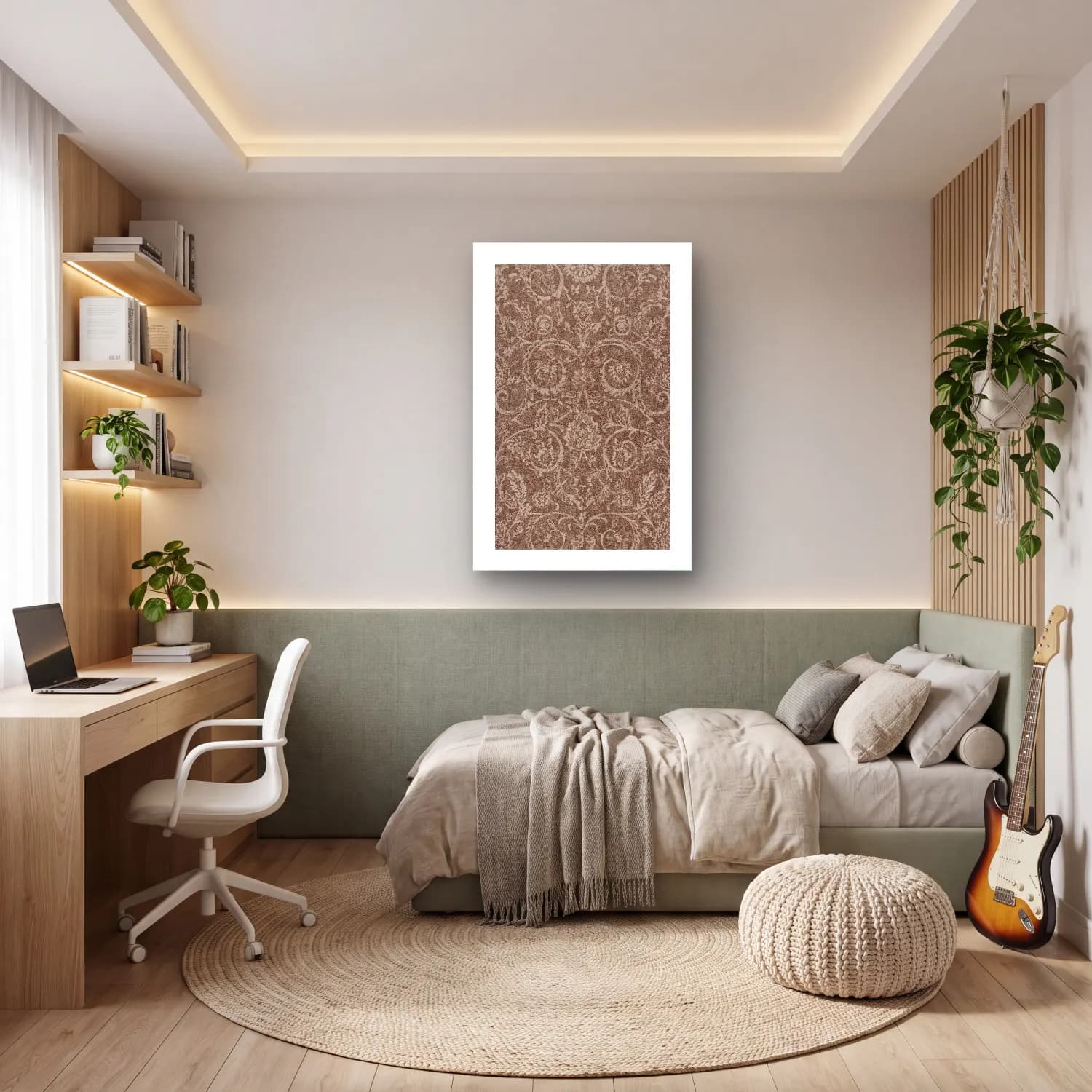 Boho Çiçek Deseni No. 116 cam tablo — genç odasında