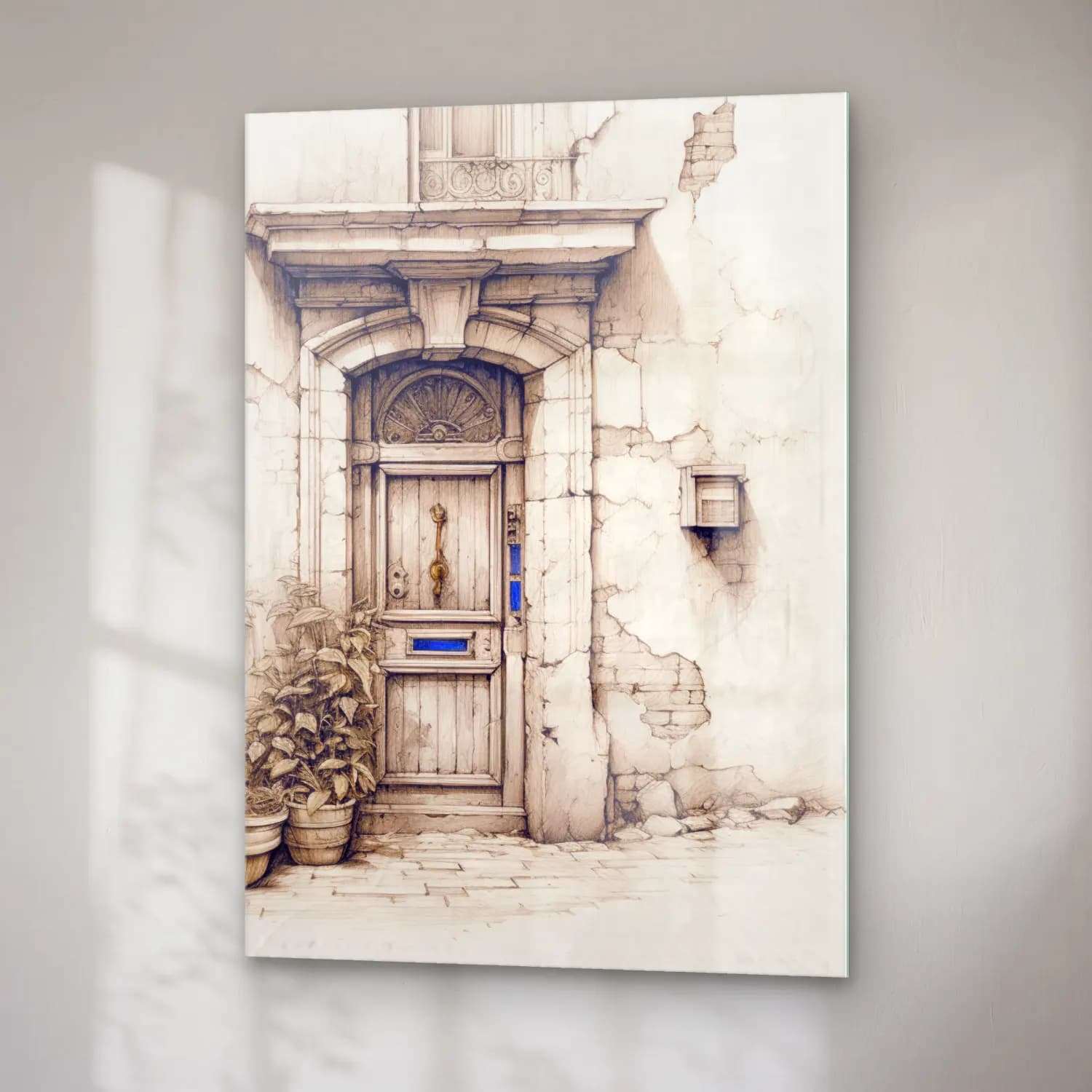 Vintage Kapı No. 5 cam tablo — sağ açıdan görünüm