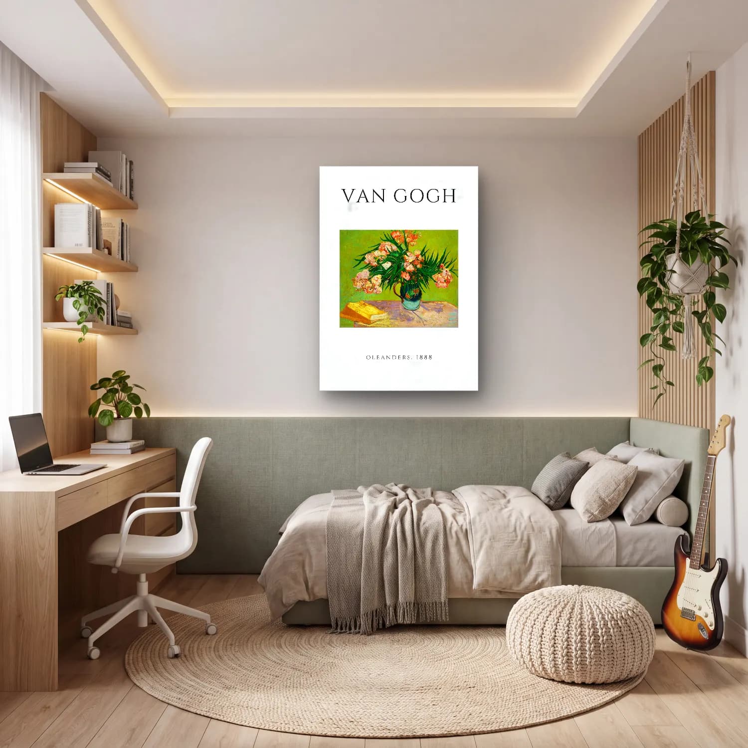 Vintage Poster Vazoda Çiçek Buketi – Yeşil Tonlar cam tablo — genç odasında
