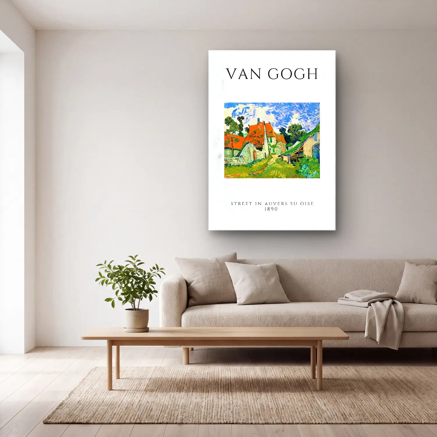 Vintage Poster Köy Sokağı – Mavi Tonlar cam tablo — açık renk salonda