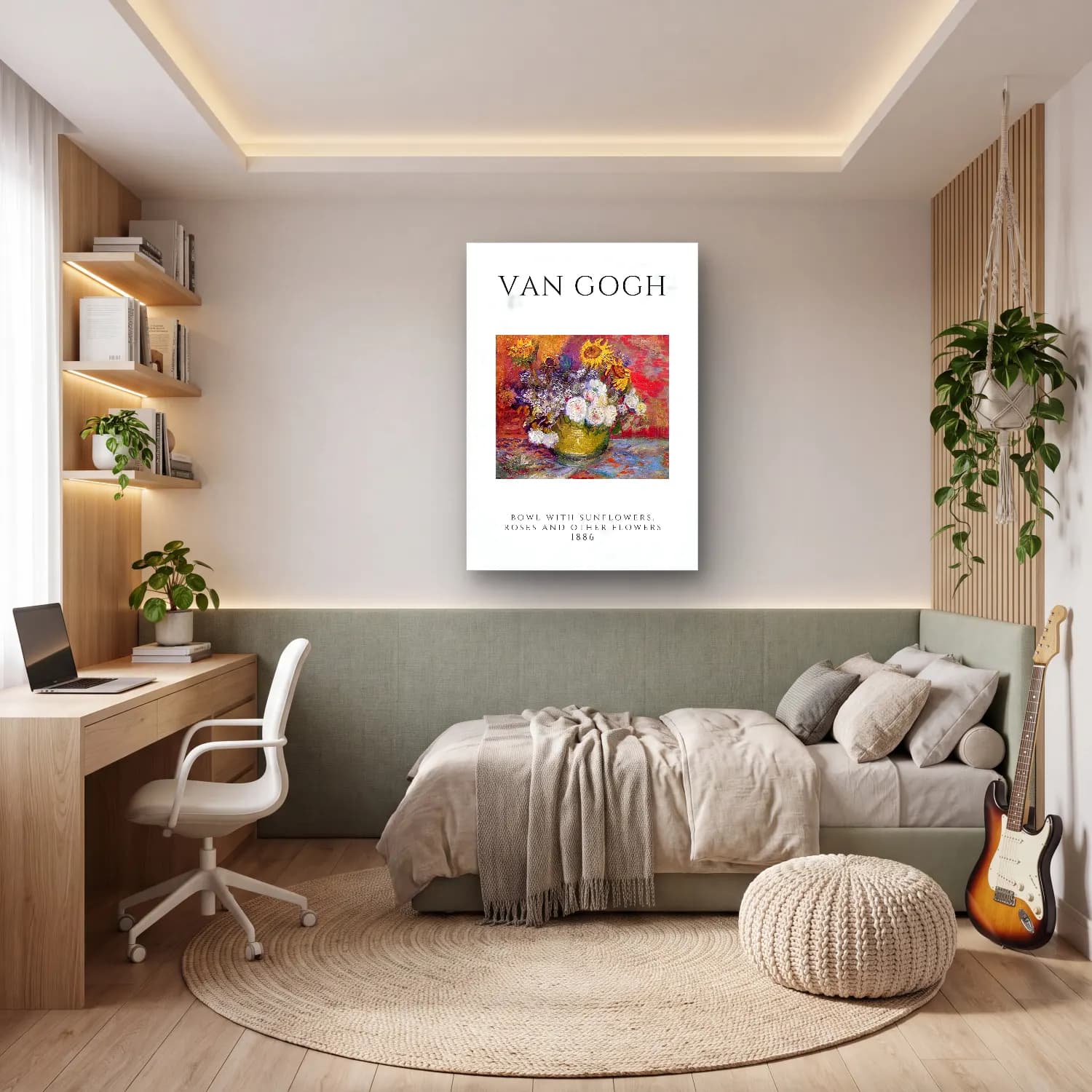 Vintage Poster Ayçiçekleri – Sarı Tonlar cam tablo — genç odasında