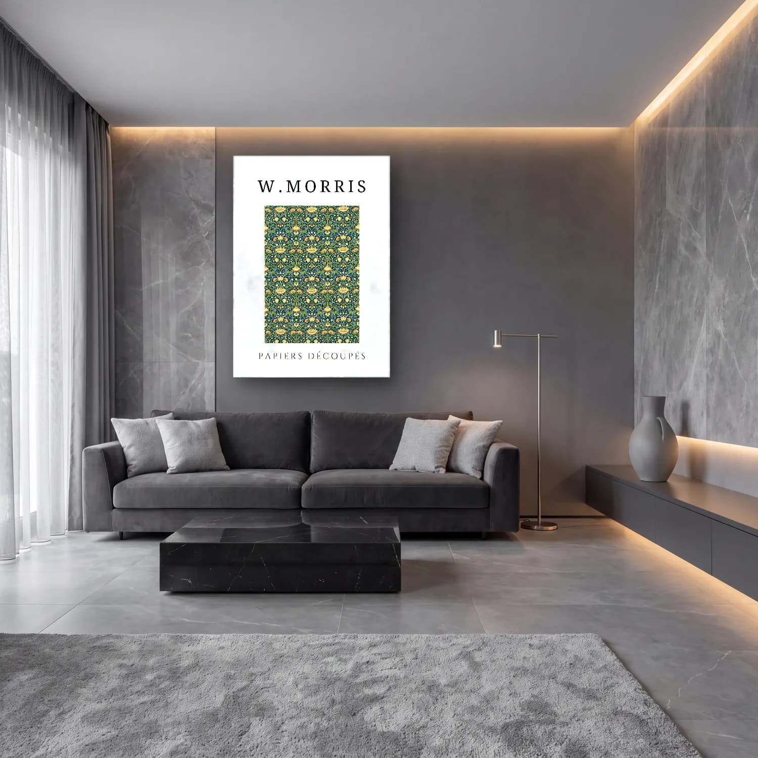 Maksimalist Çiçek Deseni No. 101 cam tablo — lüks salon duvarında