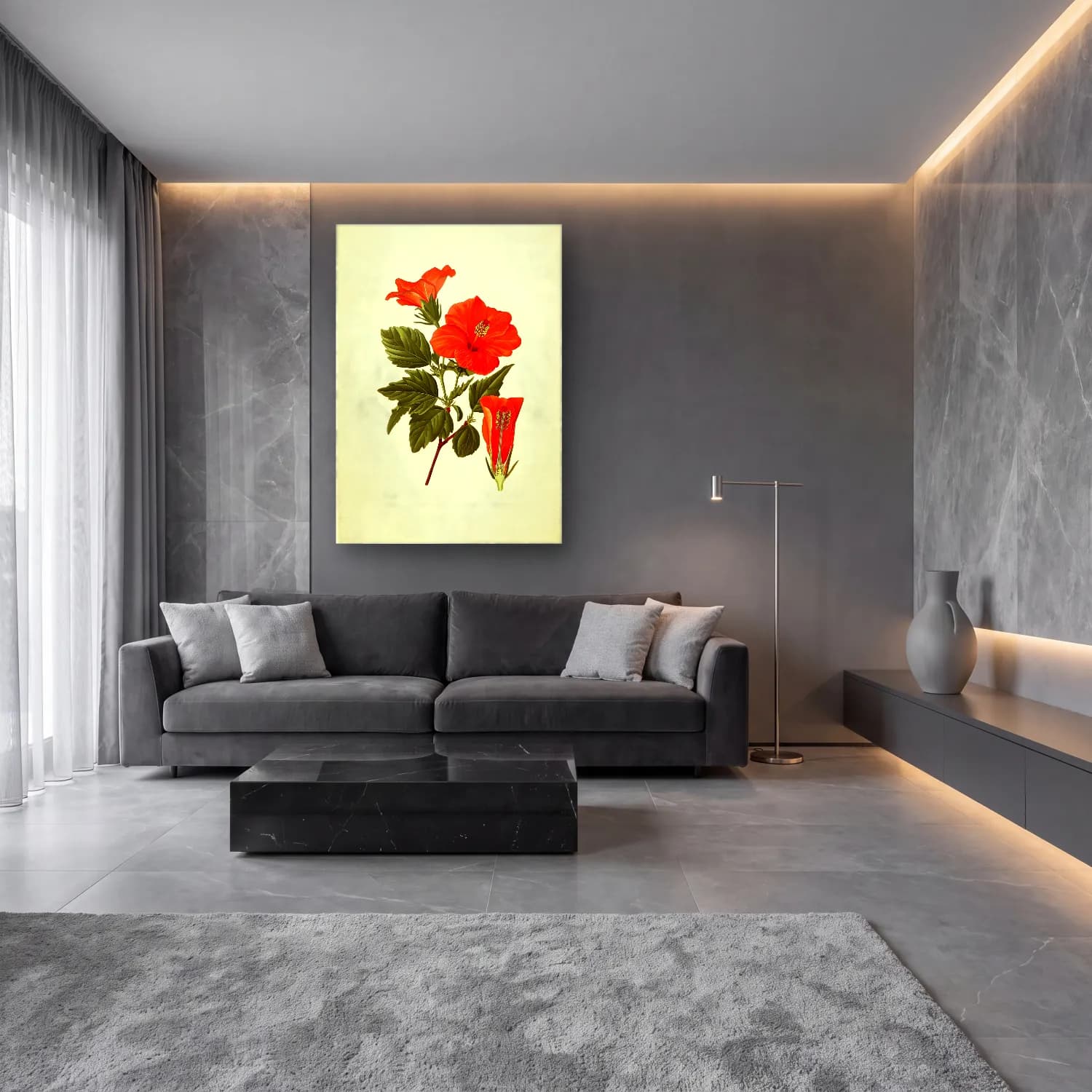 Botanik İllüstrasyon Çiçek Deseni No. 187 cam tablo — lüks salon duvarında