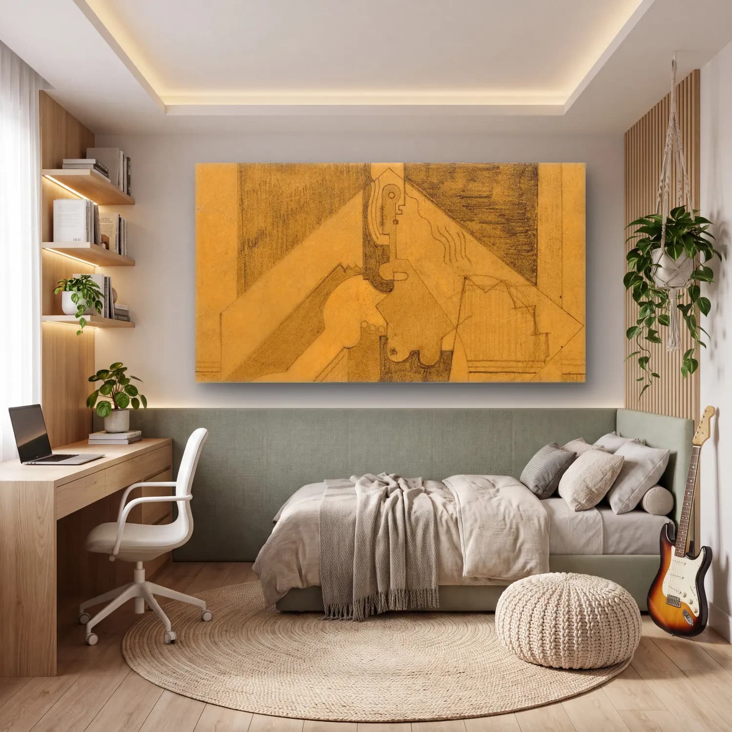 Modern Soyut Aşıklar No. 7 cam tablo — genç odasında