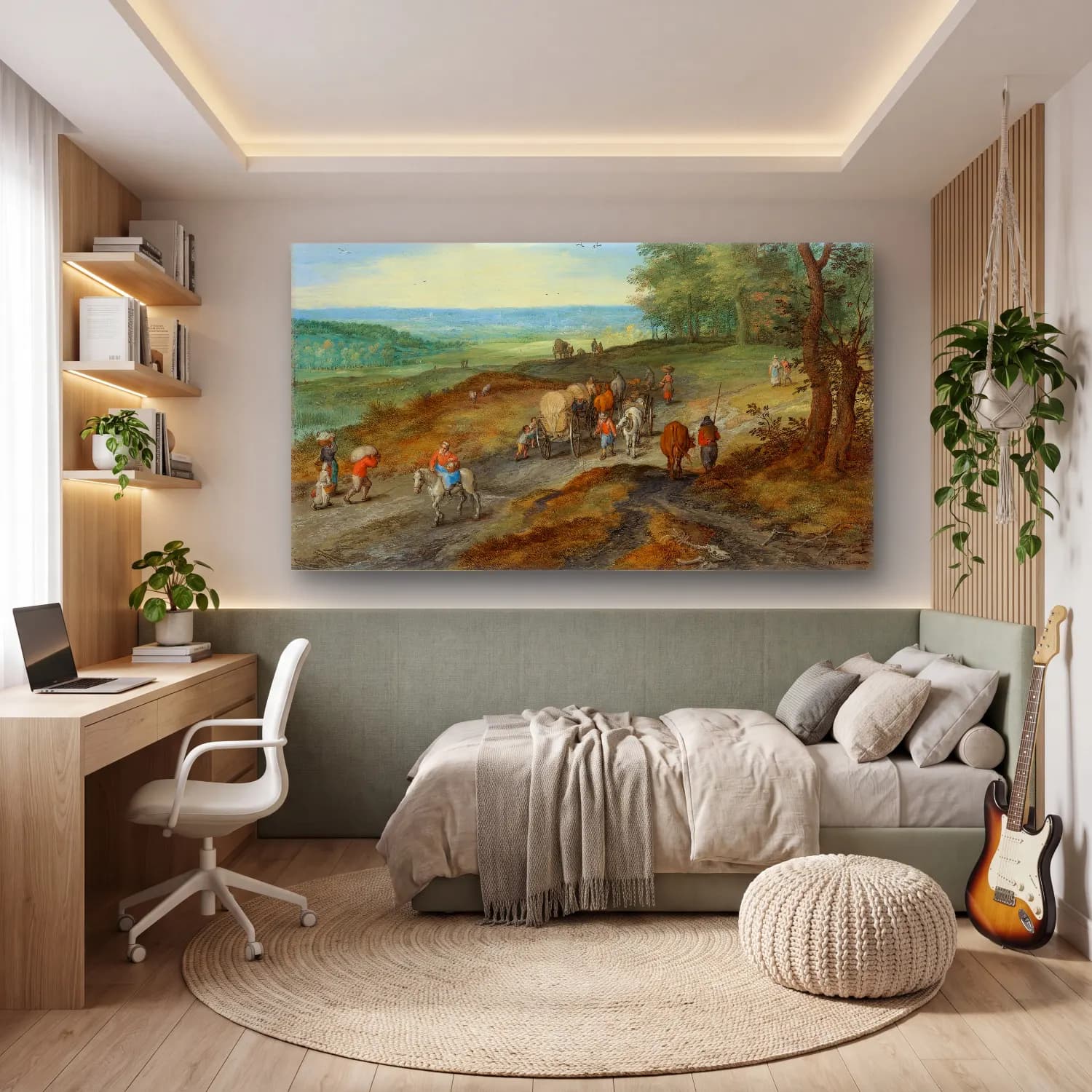 Jan Brueghel The Elder – A Panoramic Landscape With A Covered Wagon cam tablo — genç odasında