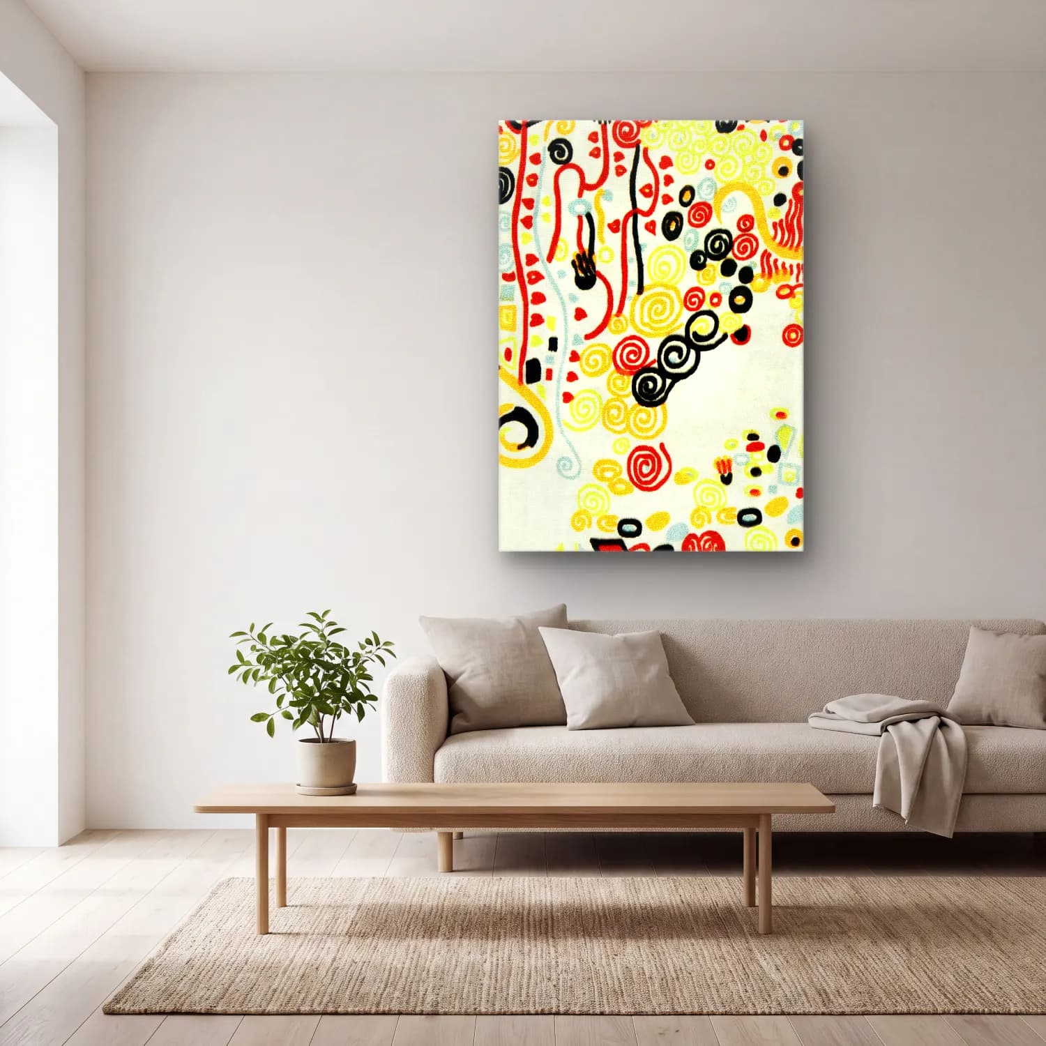 Boho Çiçek Deseni No. 120 cam tablo — açık renk salonda