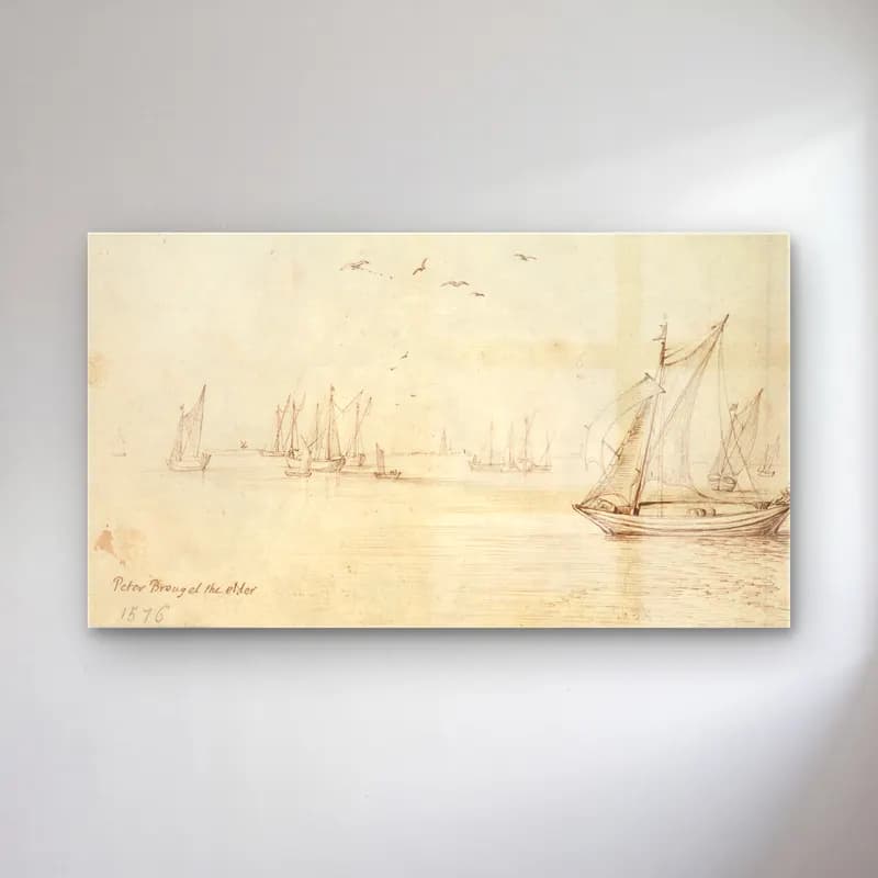 Jan Brueghel The Elder – Sailboats, A City in the Distance cam tablo — Jan Brueghel The Elder – Sailboats, A City in the Distance — karakalem liman ve tekneler