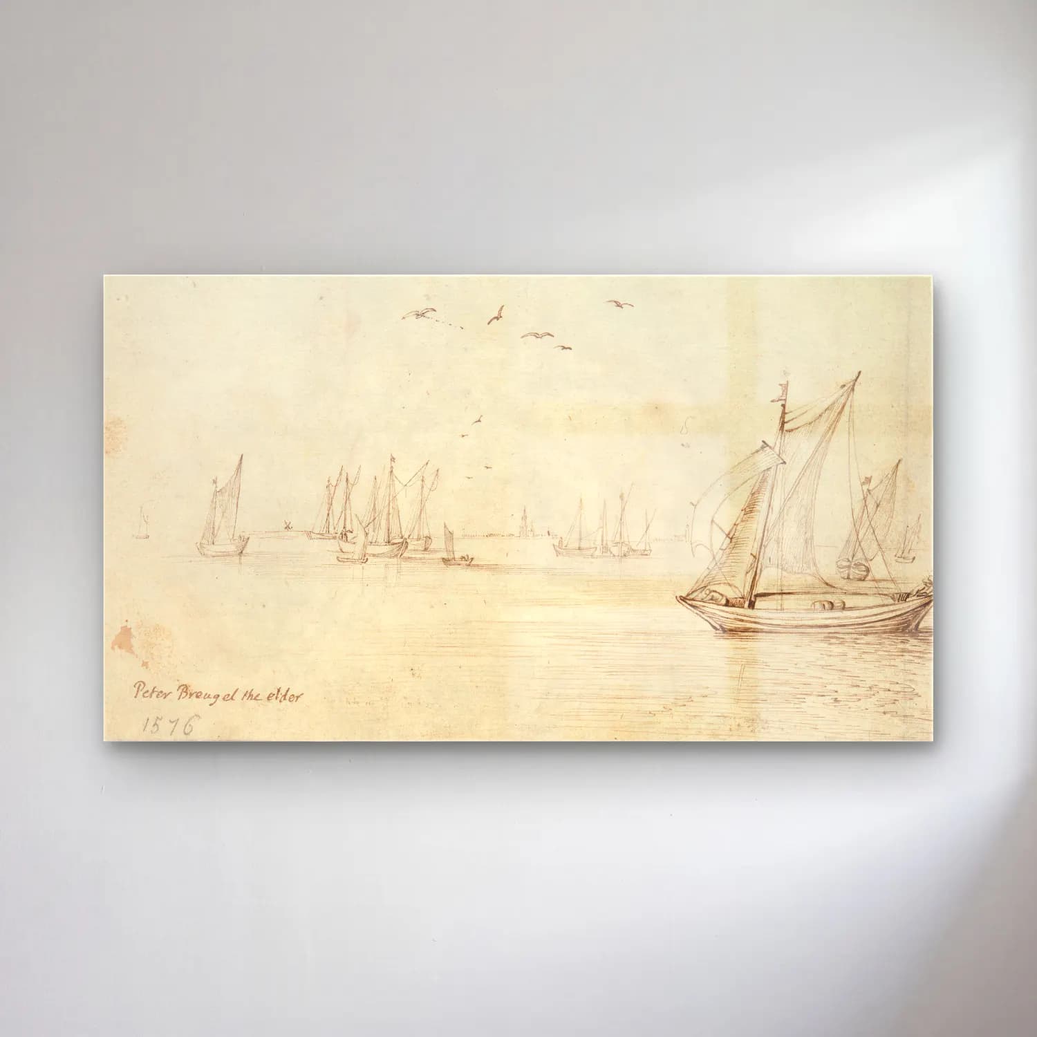 Jan Brueghel The Elder – Sailboats, A City in the Distance cam tablo — Jan Brueghel The Elder – Sailboats, A City in the Distance — karakalem liman ve tekneler