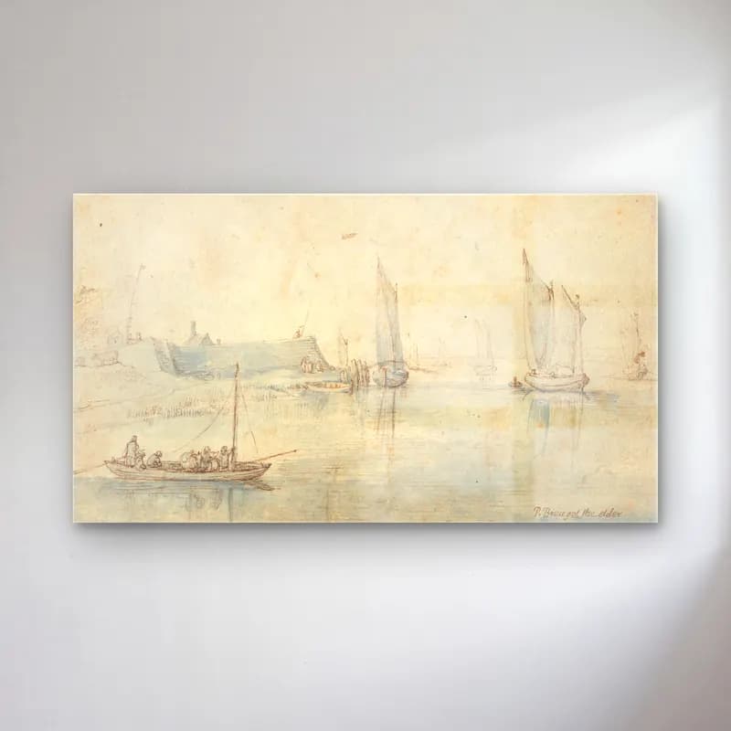 Jan Brueghel The Elder – View of Bakkers Veer, Netherlands cam tablo — Jan Brueghel The Elder – View of Bakkers Veer, Netherlands — karakalem liman ve tekneler