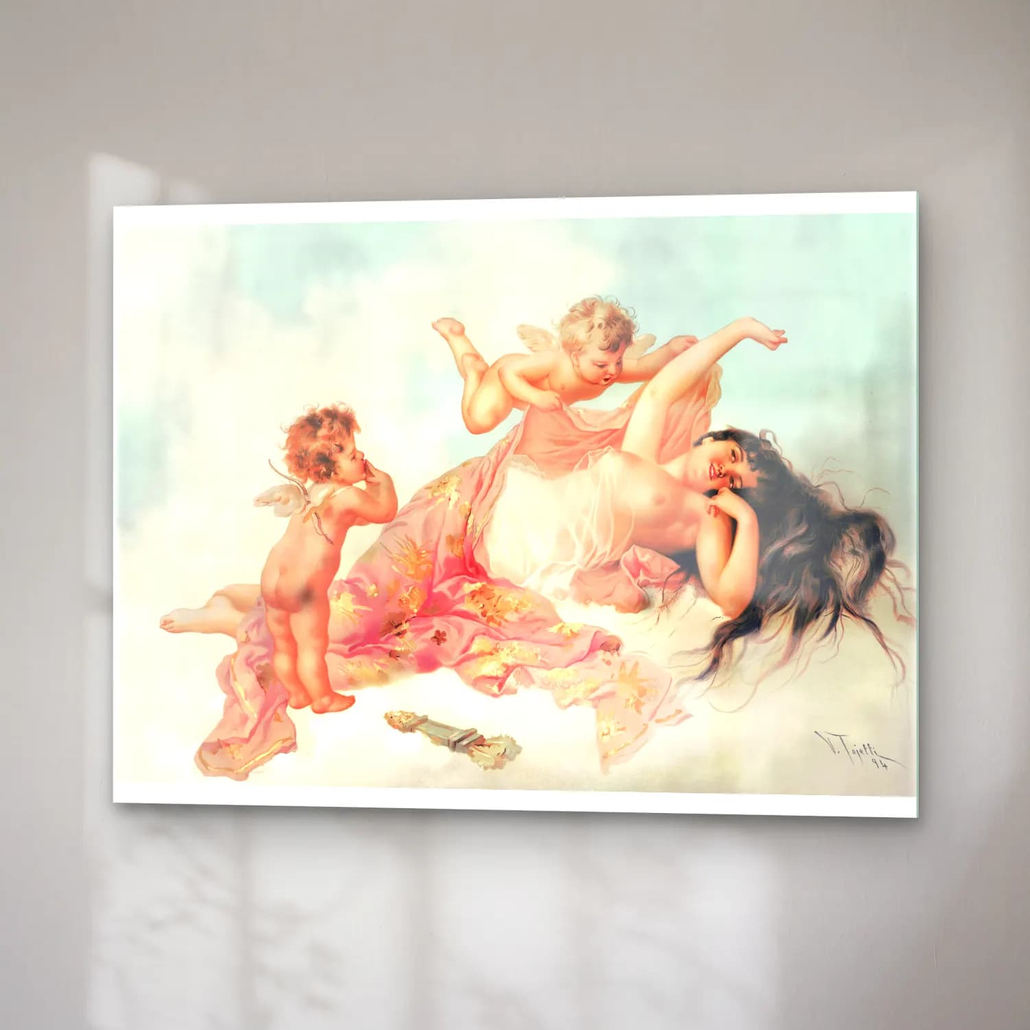 Pastel Mitolojik Sahne No. 9 cam tablo — sağ açıdan görünüm