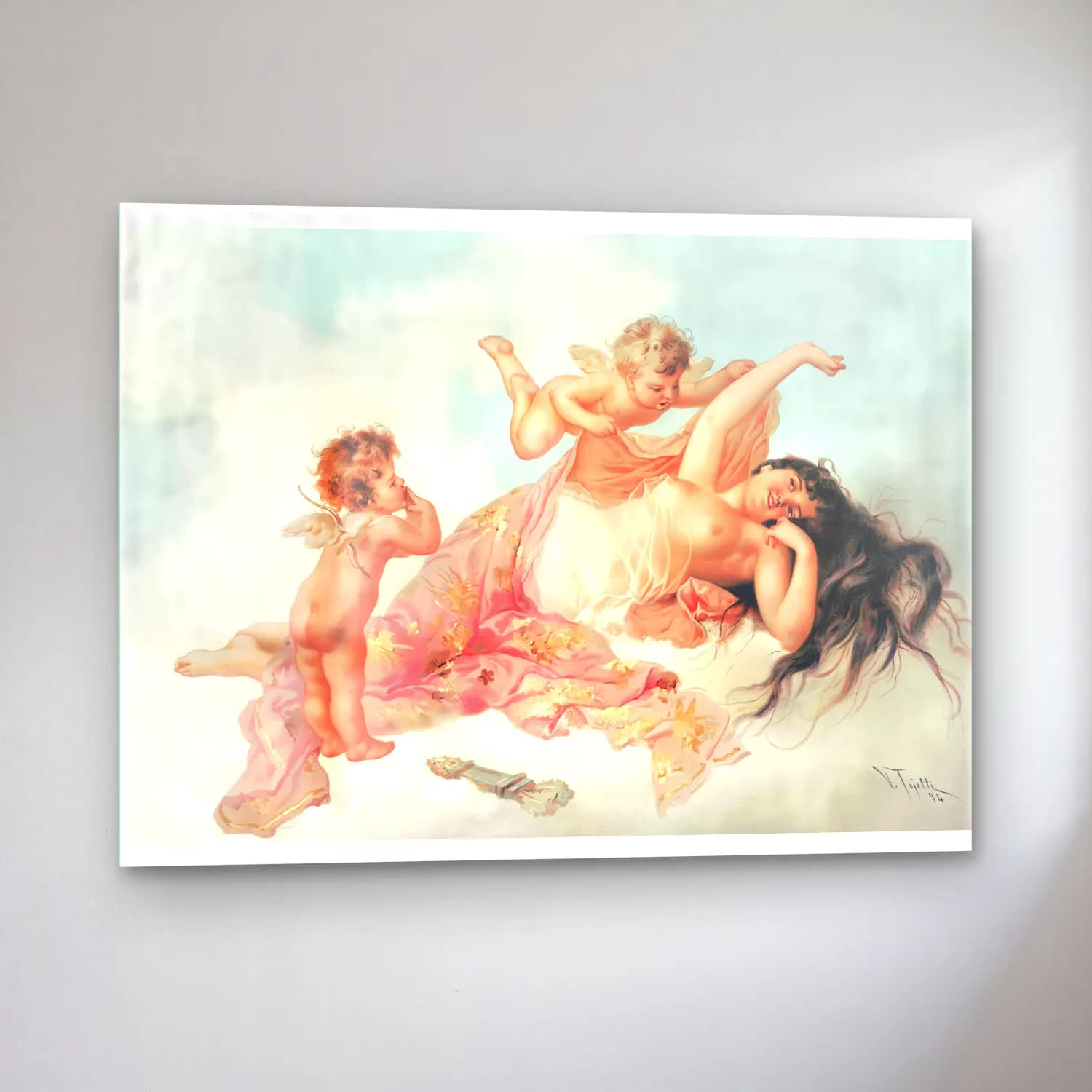 Pastel Mitolojik Sahne No. 9 cam tablo — sol açıdan görünüm
