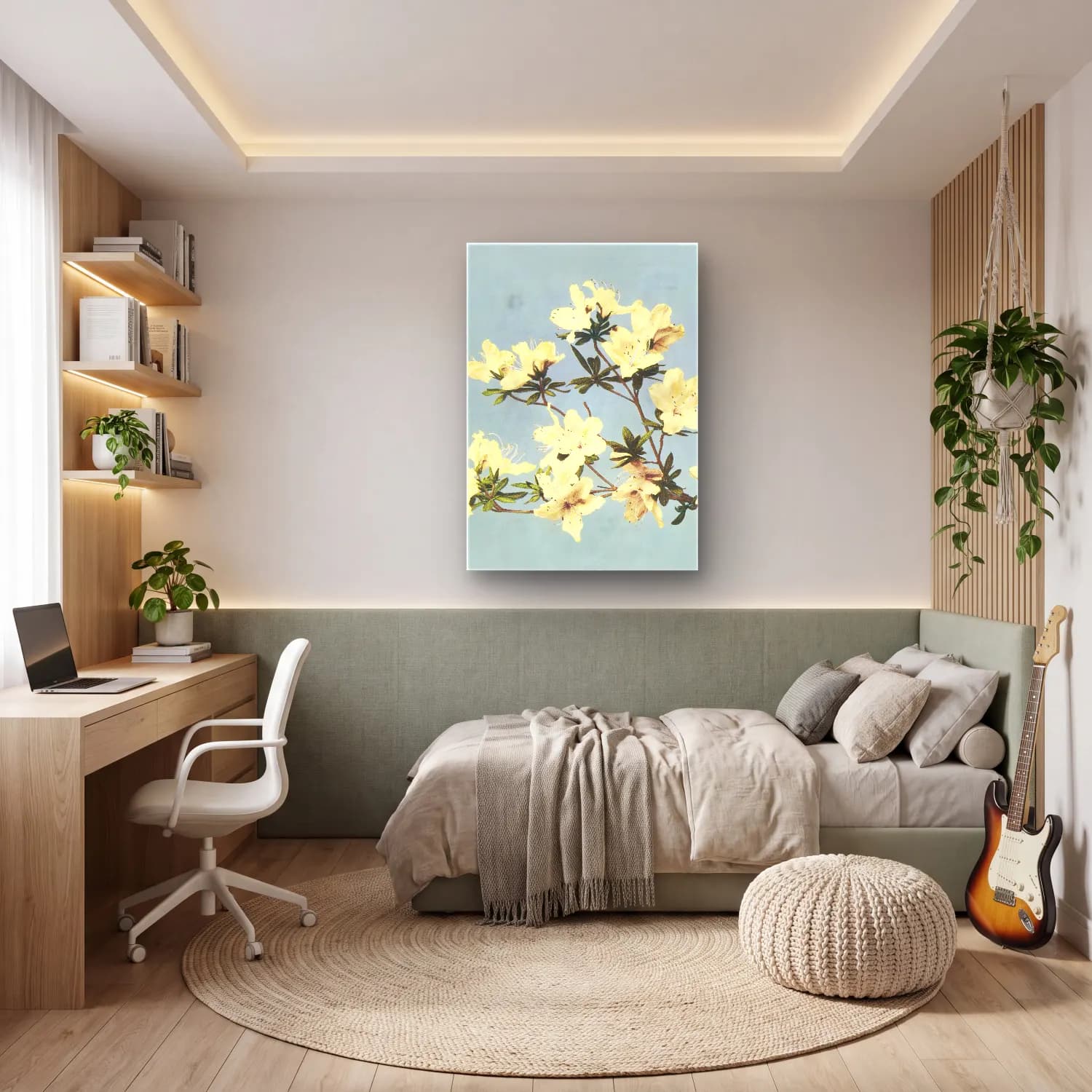 Botanik İllüstrasyon Çiçek Deseni No. 64 cam tablo — genç odasında