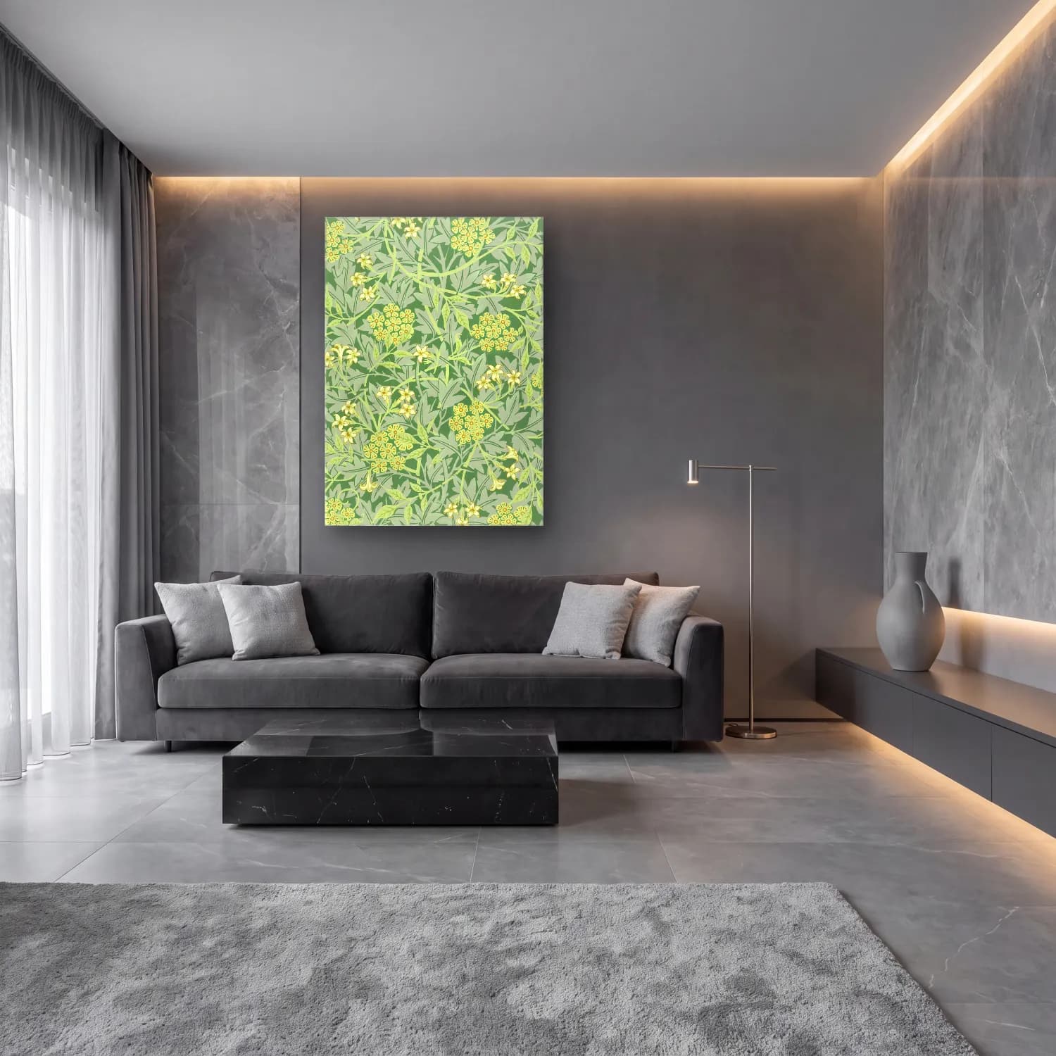 Botanik İllüstrasyon Çiçek Deseni No. 184 cam tablo — lüks salon duvarında