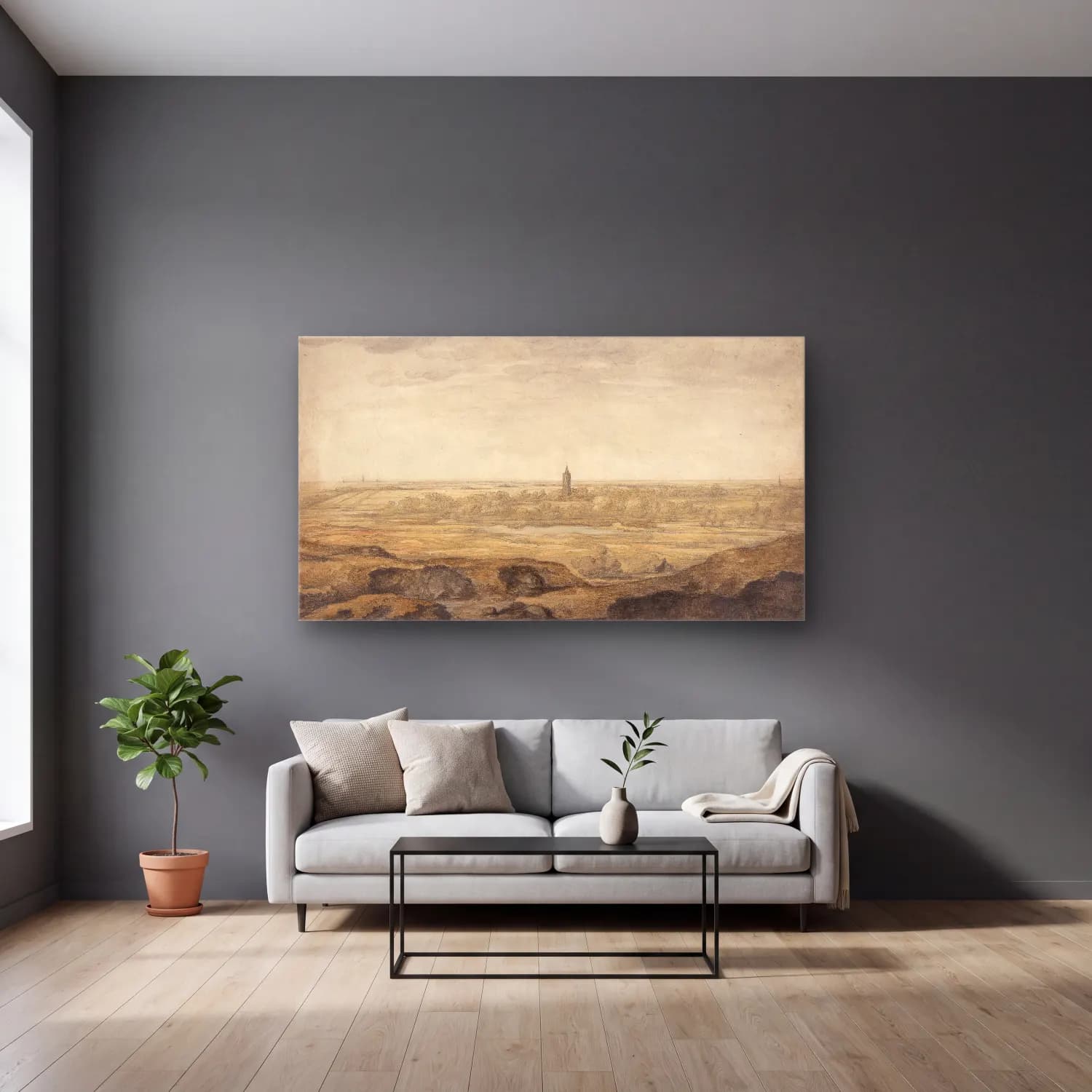 Aelbert Cuyp – Landscape cam tablo — gri duvarlı salonda