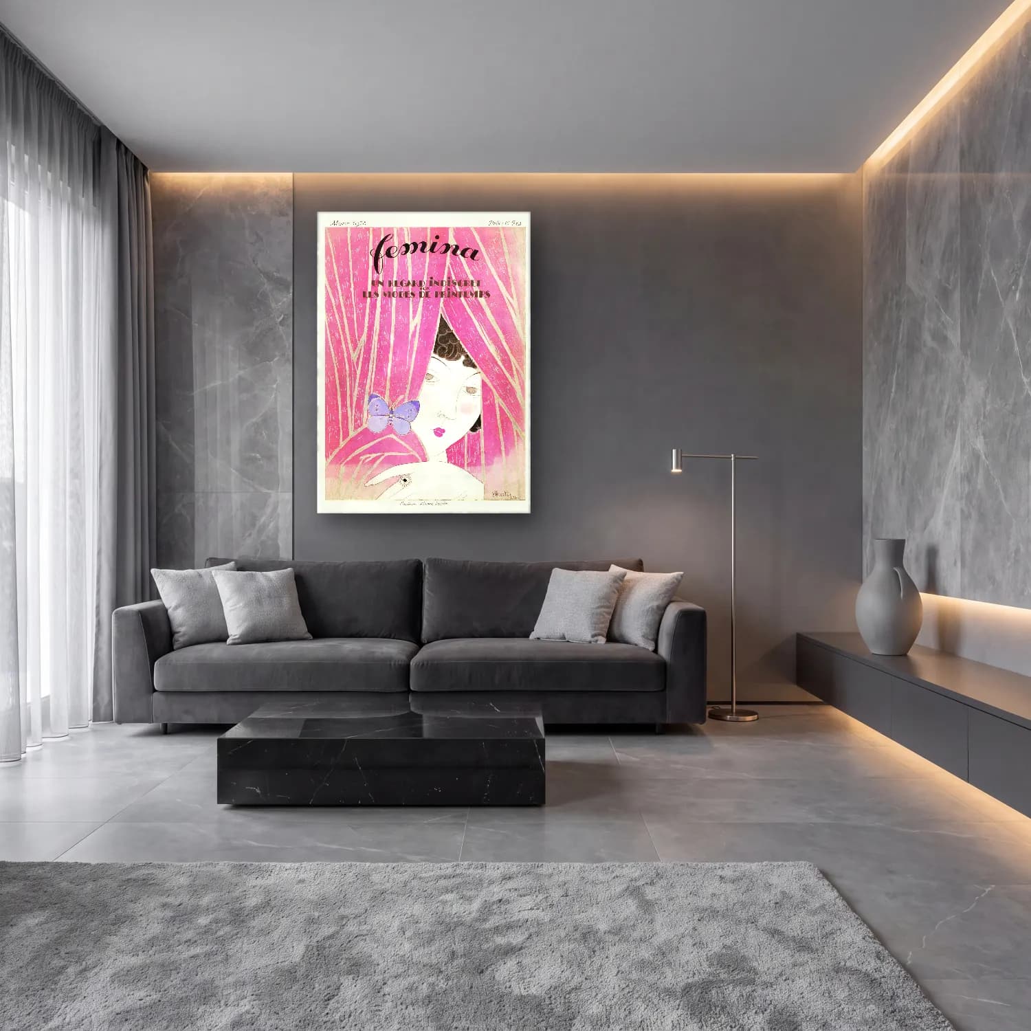 Vintage Poster Elbiseli Kadın No. 59 cam tablo — lüks salon duvarında
