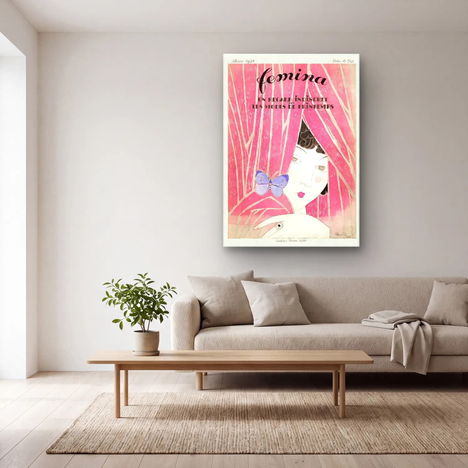 Vintage Poster Elbiseli Kadın No. 59 cam tablo — açık renk salonda