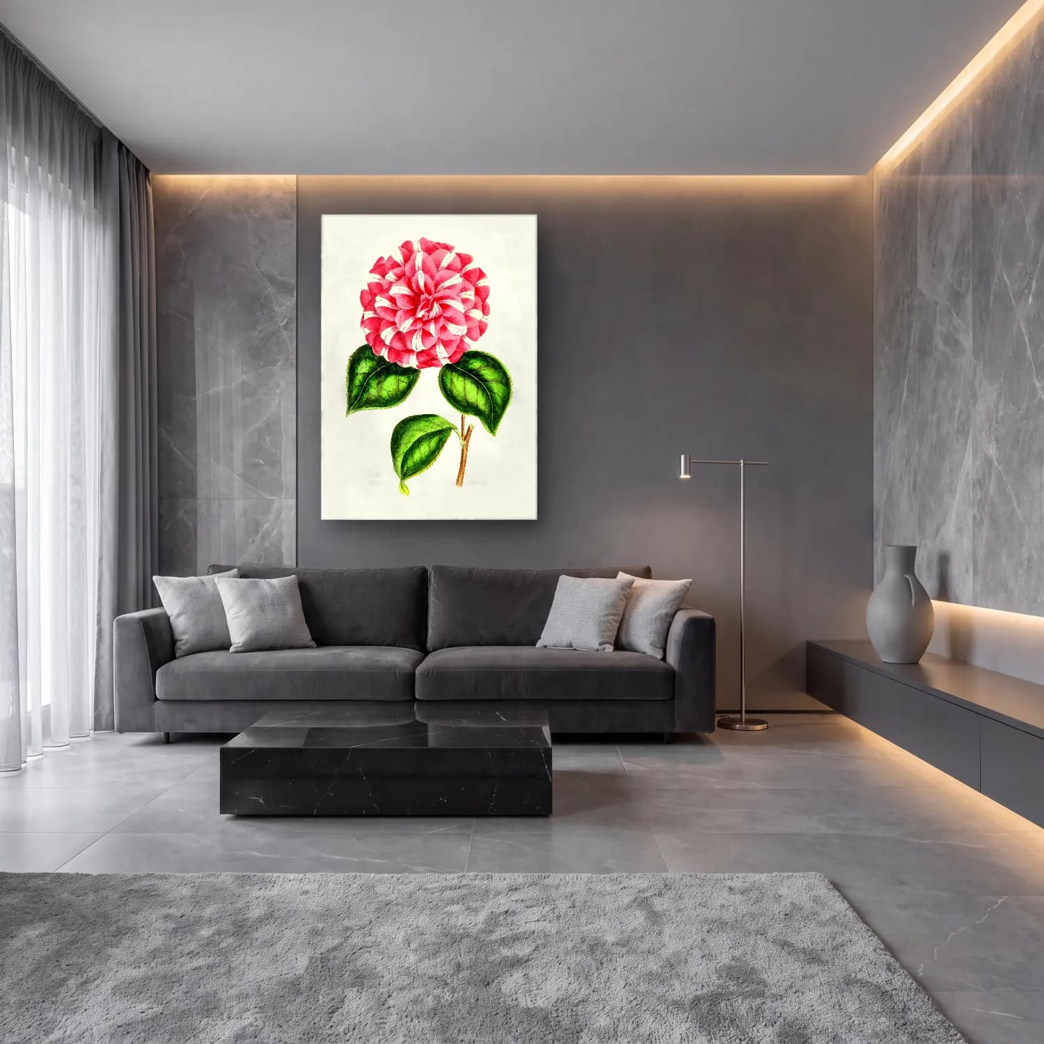 Botanik İllüstrasyon Çiçek Deseni No. 185 cam tablo — lüks salon duvarında