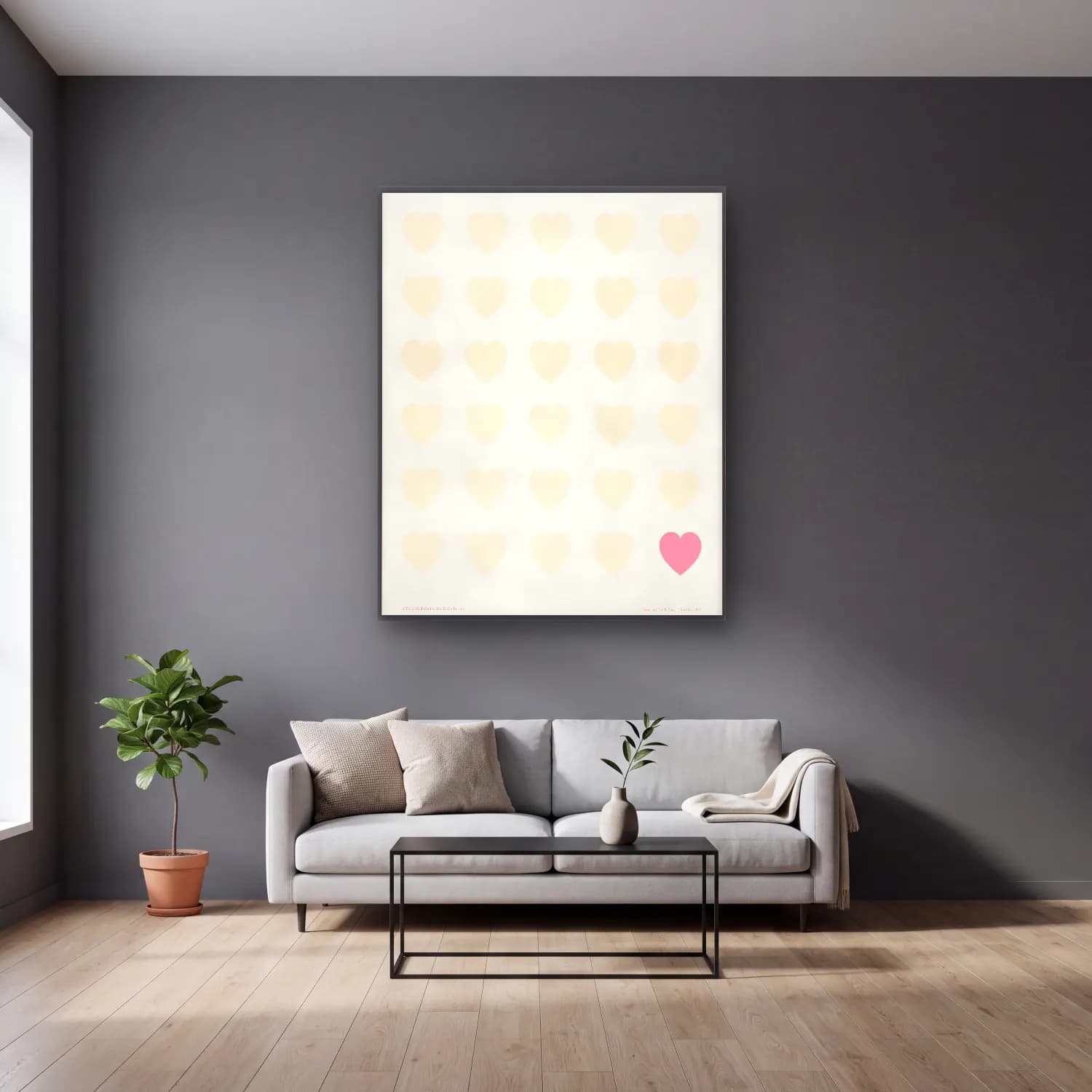 Pastel Dama Deseni No. 19 cam tablo — gri duvarlı salonda