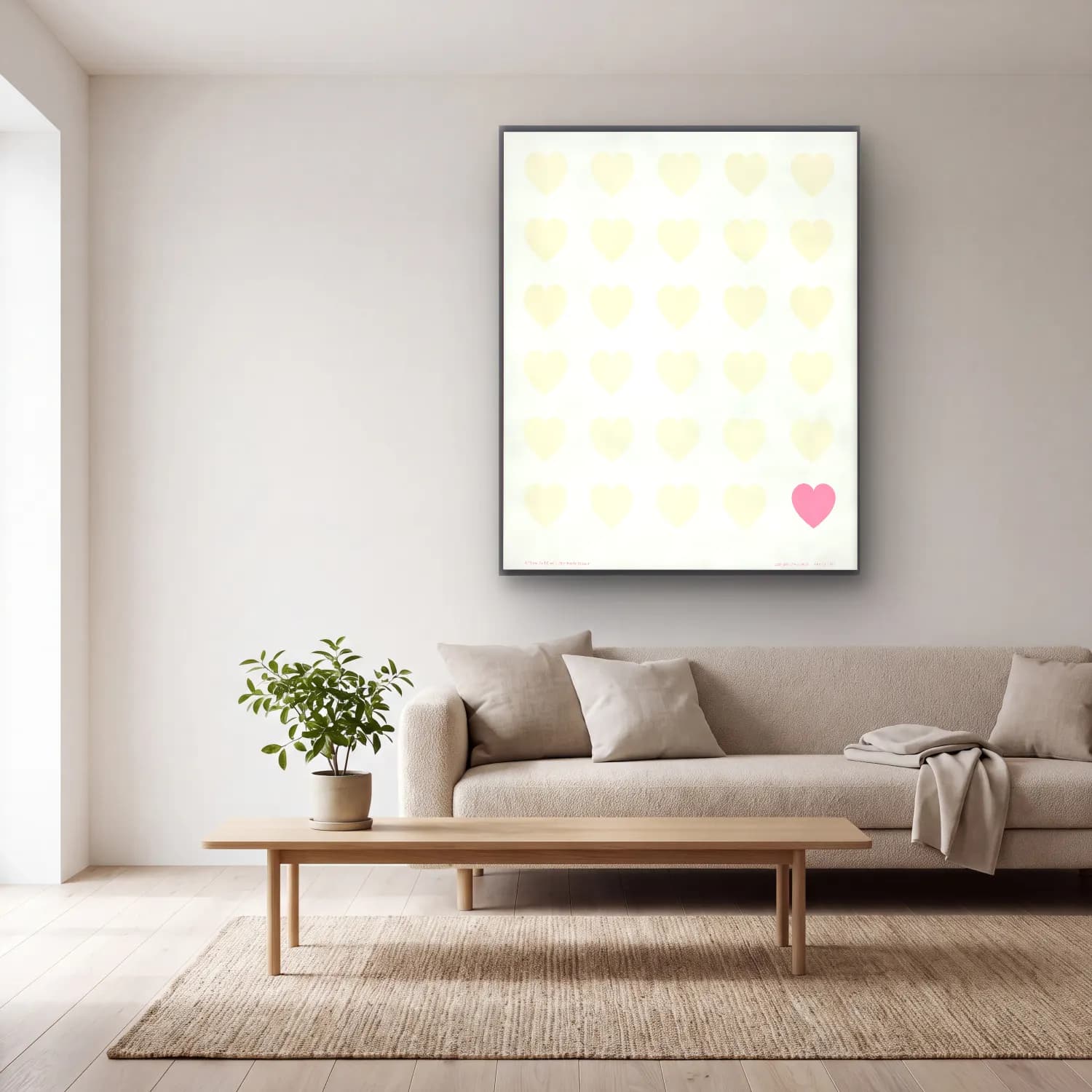 Pastel Dama Deseni No. 19 cam tablo — açık renk salonda