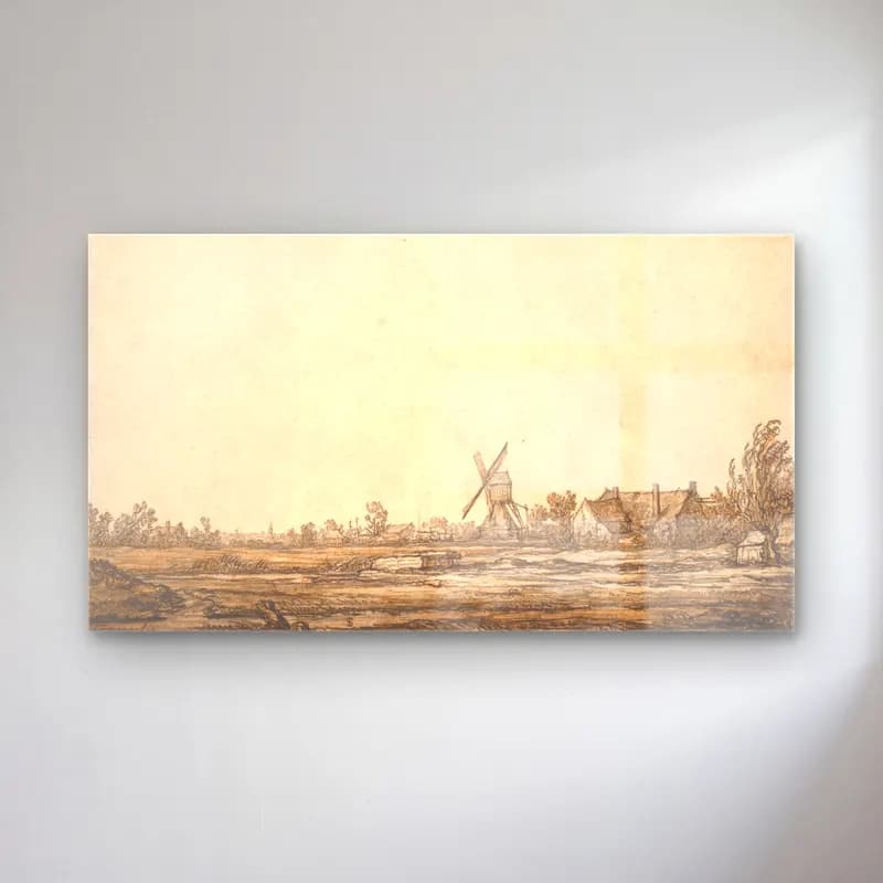 Aelbert Cuyp – Landskab med en mølle cam tablo — Aelbert Cuyp – Landskab med en mølle — vintage kır evi