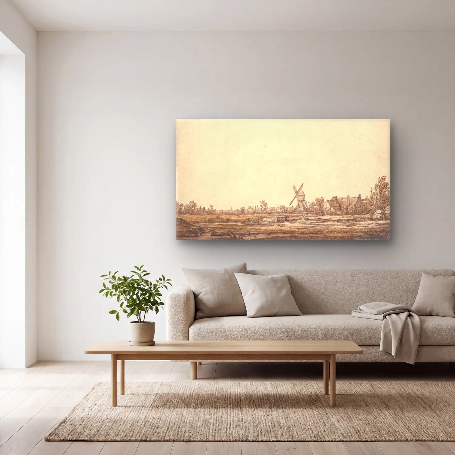 Aelbert Cuyp – Landskab med en mølle cam tablo — açık renk salonda