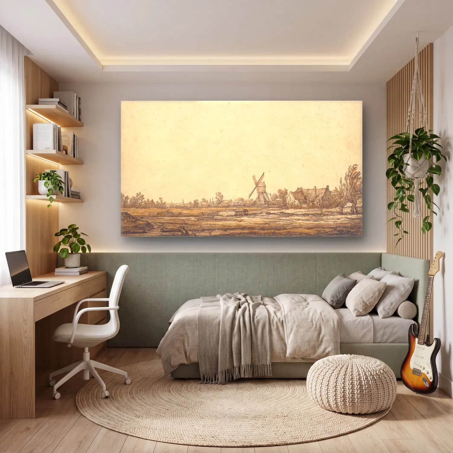 Aelbert Cuyp – Landskab med en mølle cam tablo — genç odasında