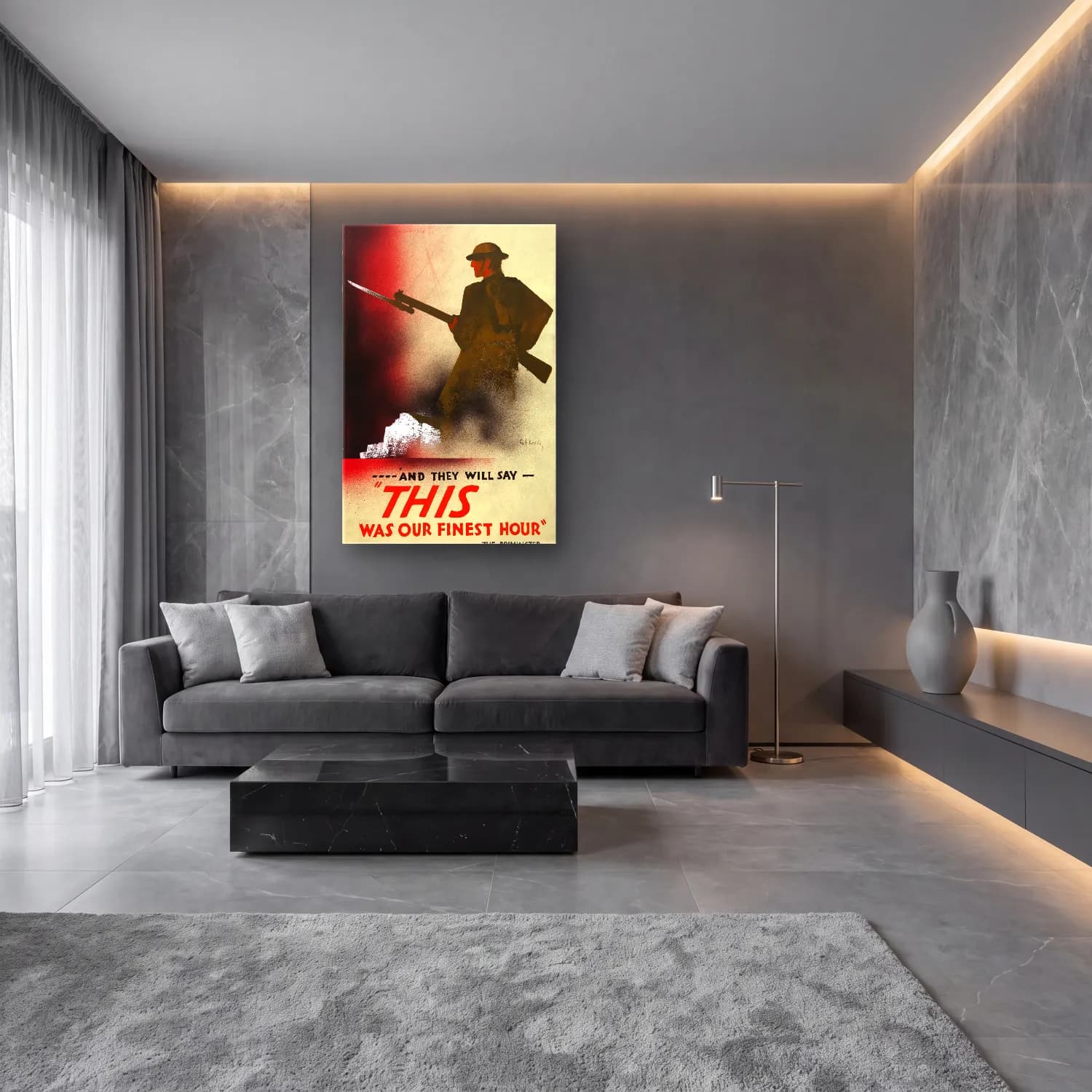 Vintage Poster Şövalye No. 16 cam tablo — lüks salon duvarında