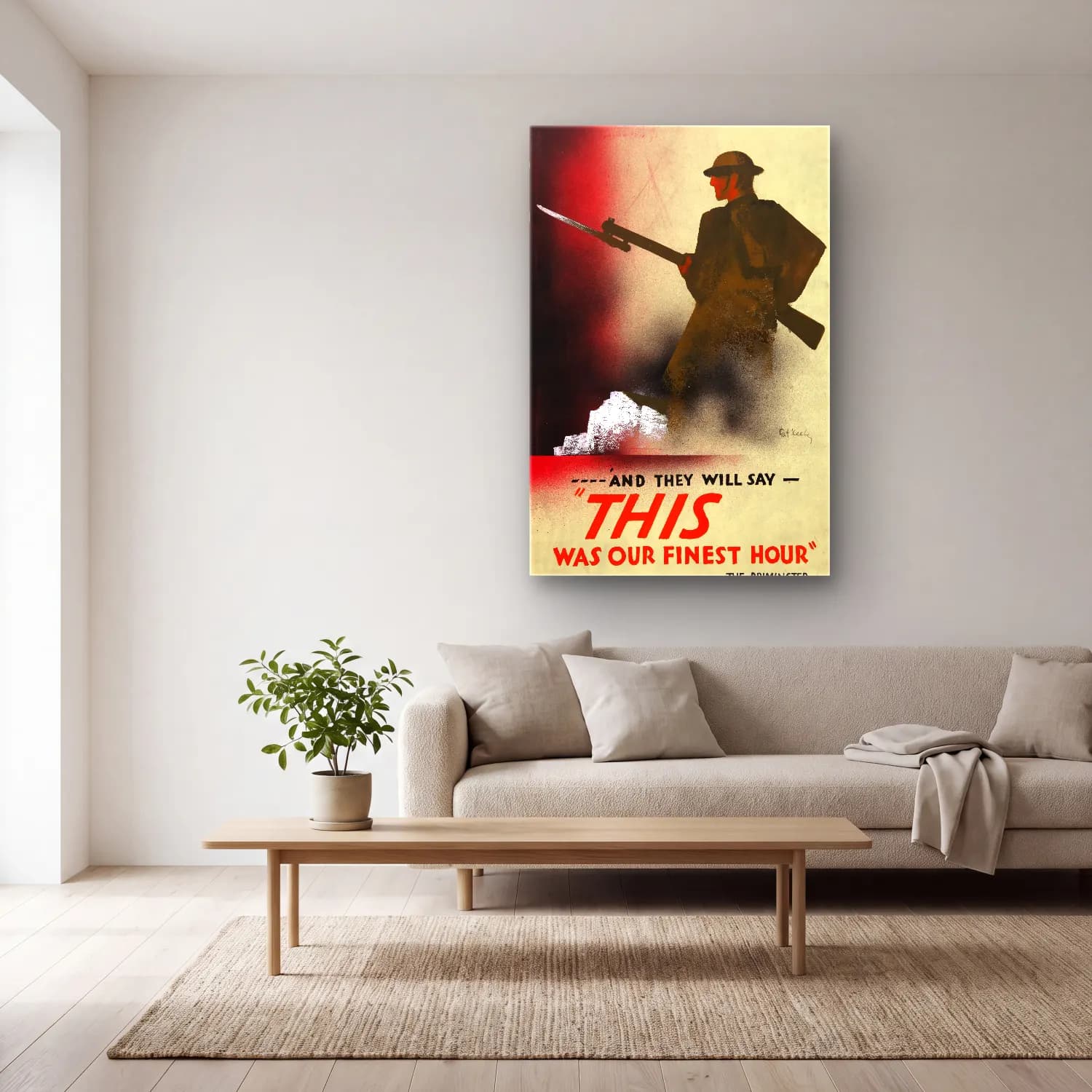 Vintage Poster Şövalye No. 16 cam tablo — açık renk salonda