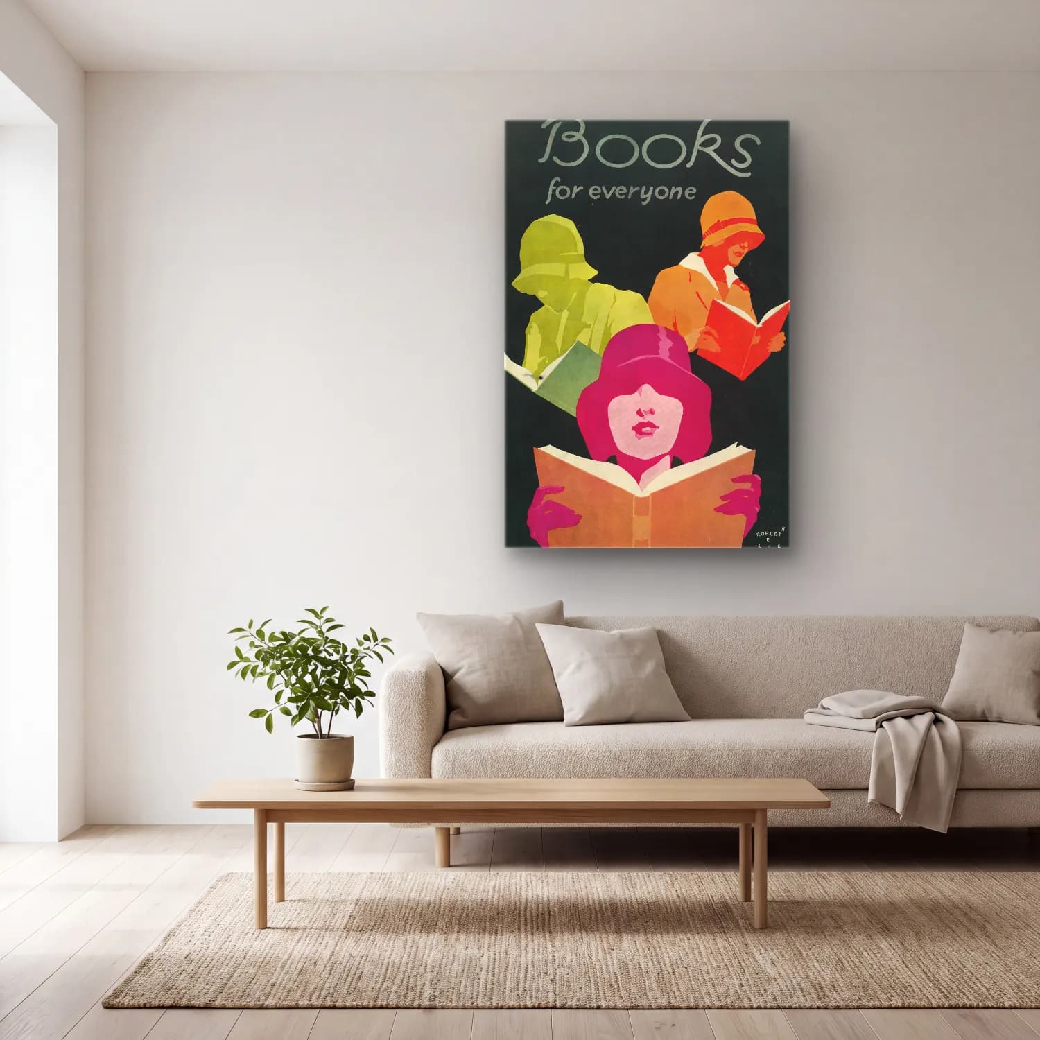 Vintage Poster Kitap Okuyan Kadın No. 23 cam tablo — açık renk salonda